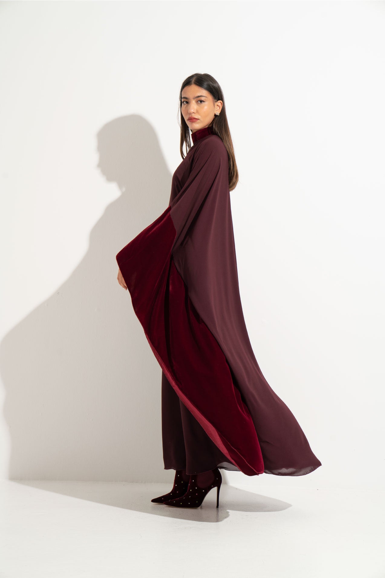 Maroon dress with a touch of velvet A20
