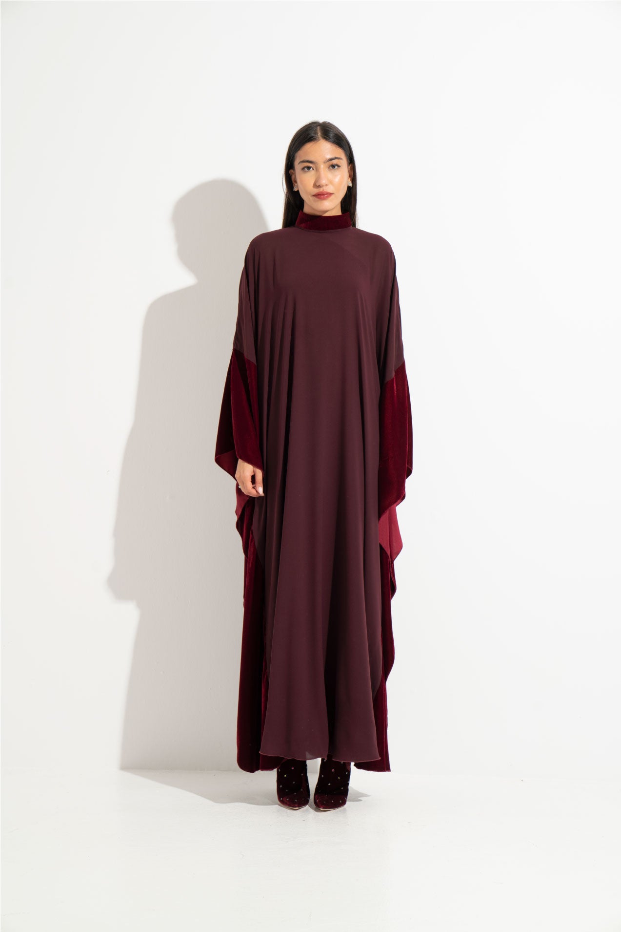 Maroon dress with a touch of velvet A20