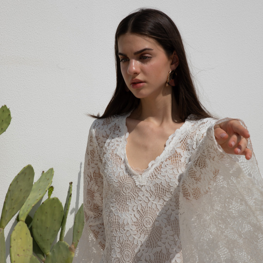 White Boho Lace Maxi Dress