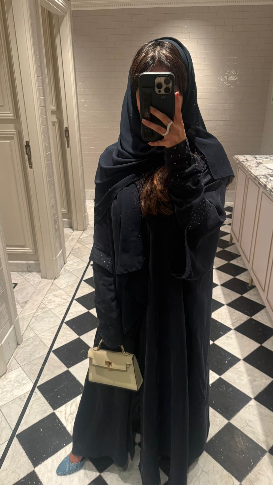 Midnight Glow Abaya – Dark Navy Blue Crystal Edition