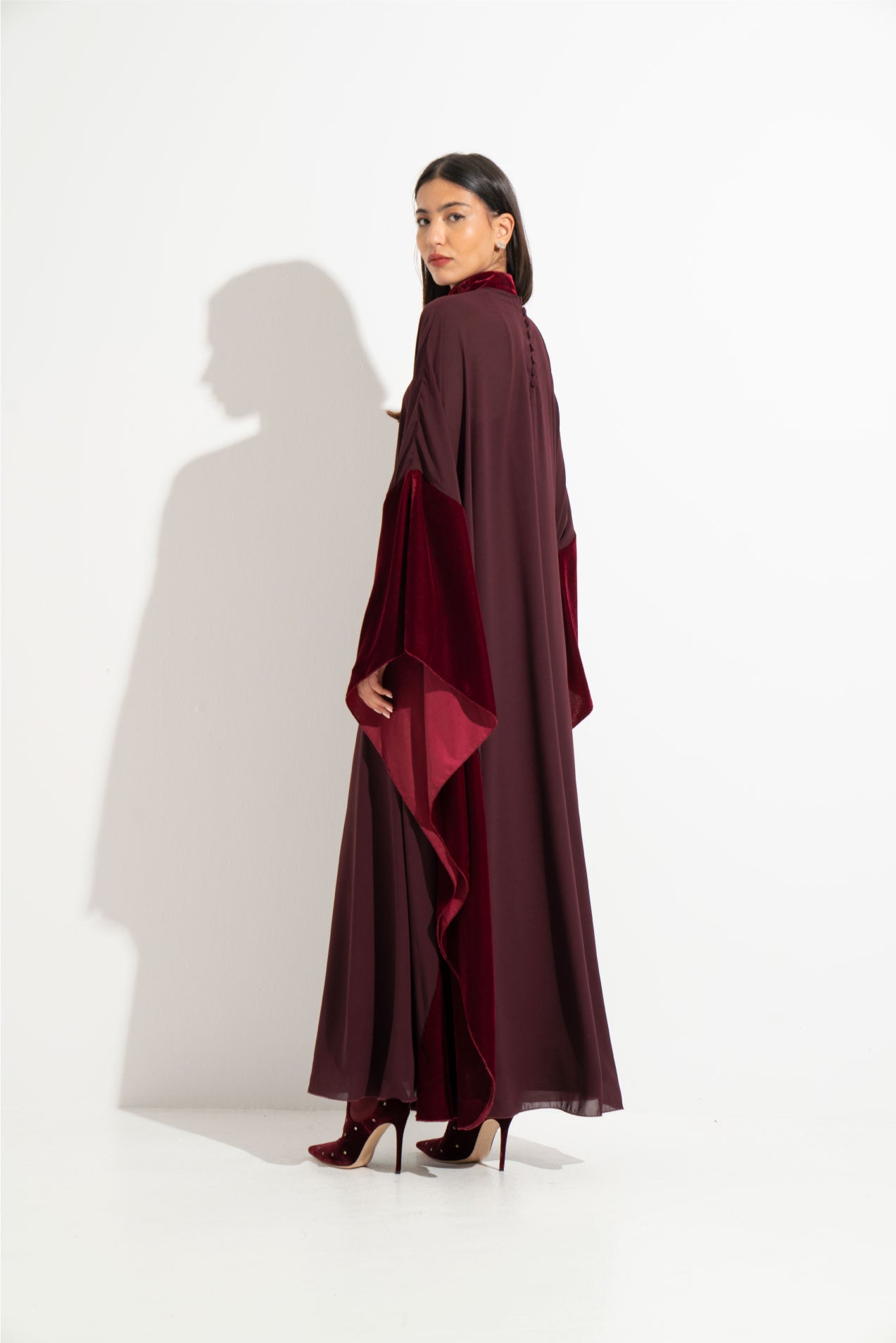 Maroon dress with a touch of velvet A20