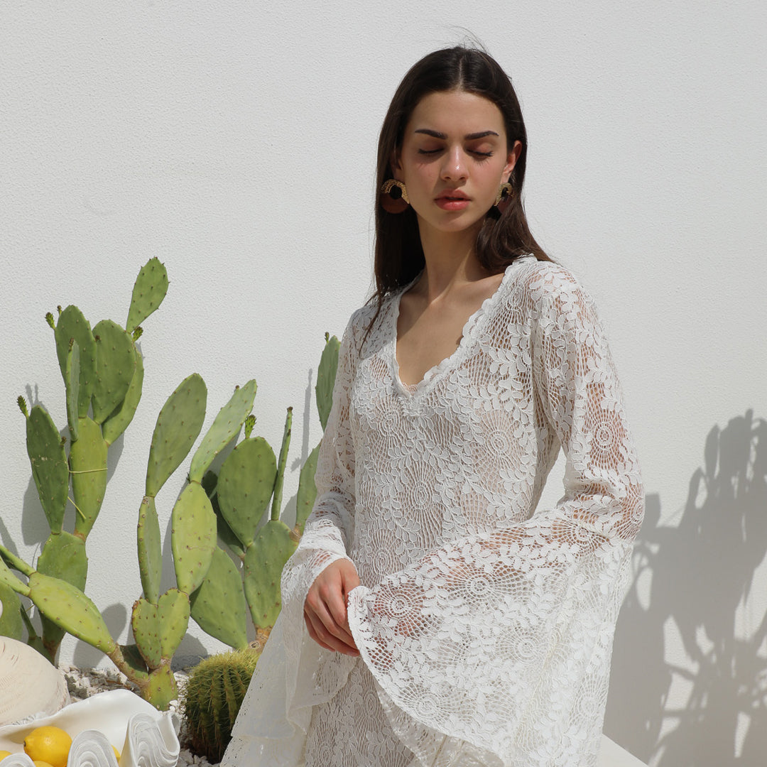 White Boho Lace Maxi Dress