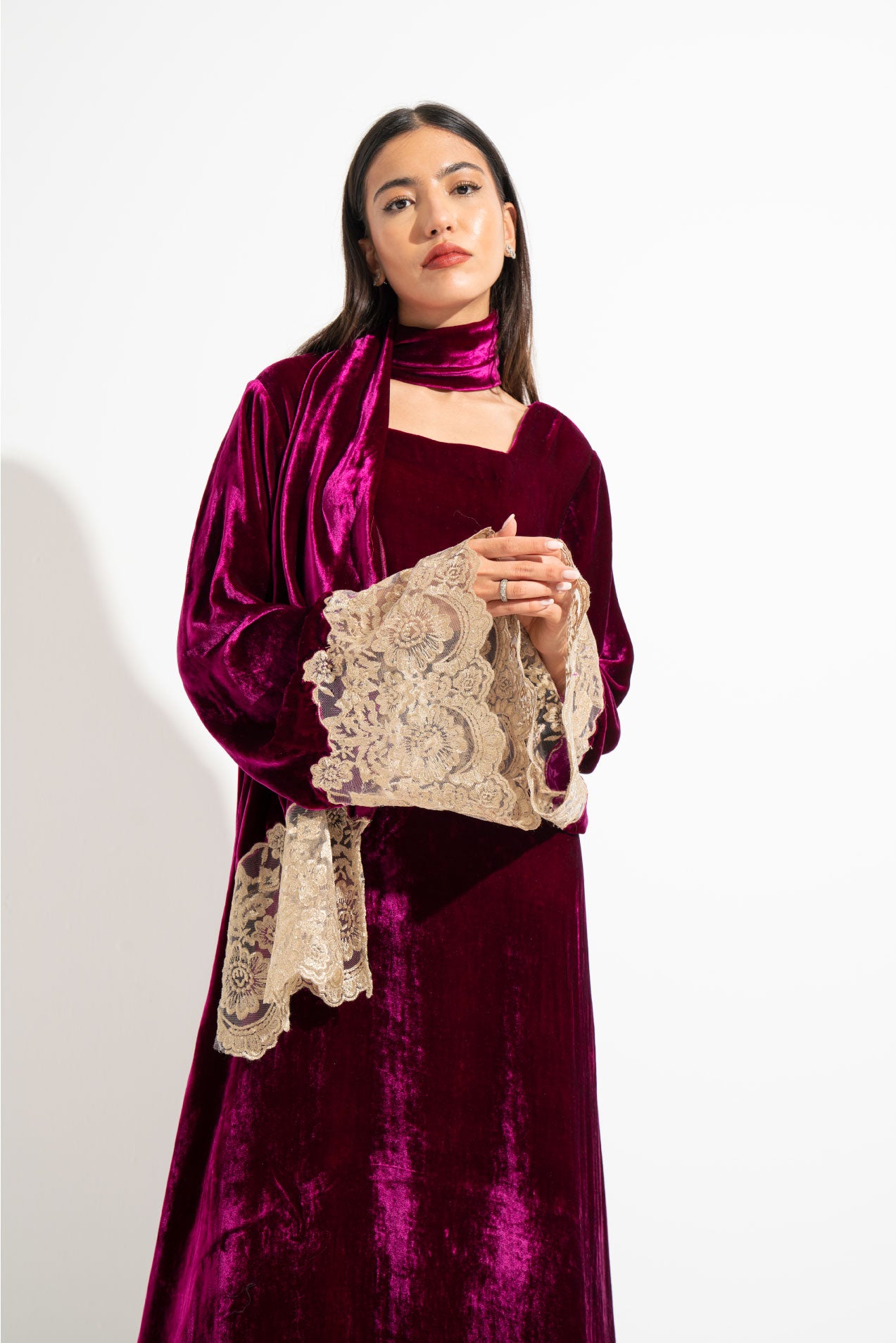 Fuchsia pink velvet dress A19