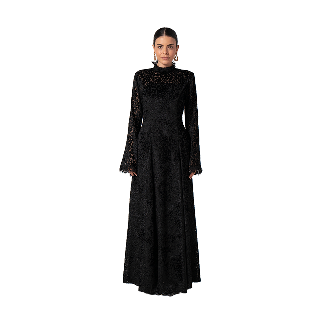 Noir Lace Flared Sleeve Dress