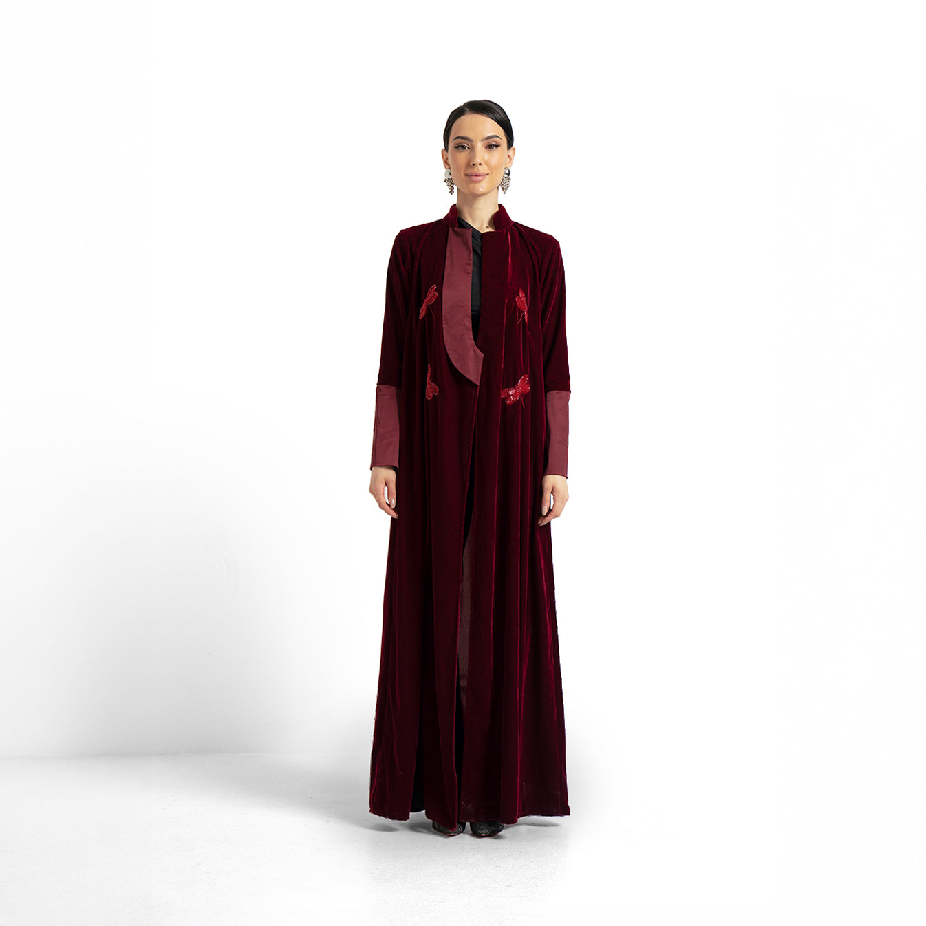 Merlot Velvet Butterfly Abaya