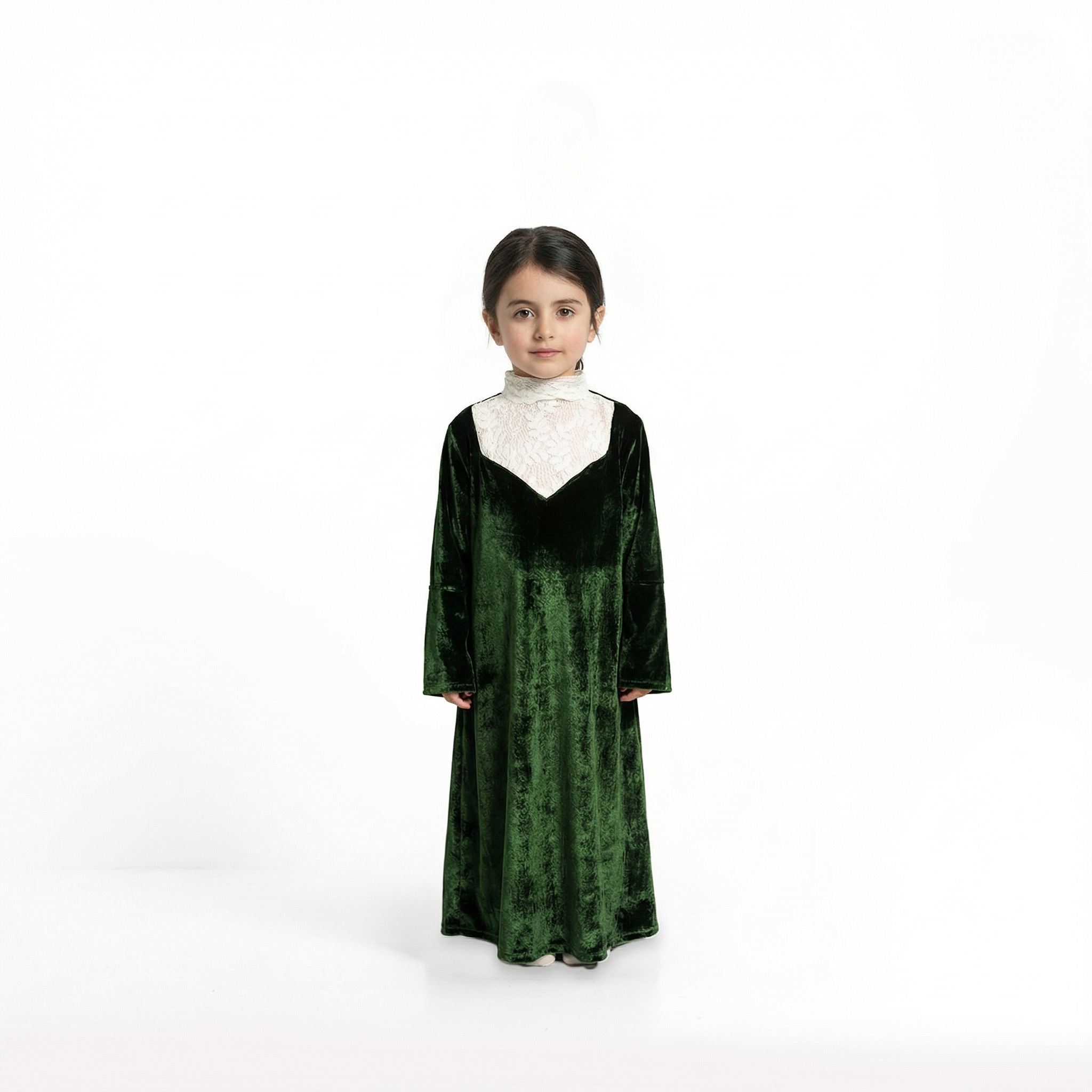 Emerald Velvet Lace Dress for Girls