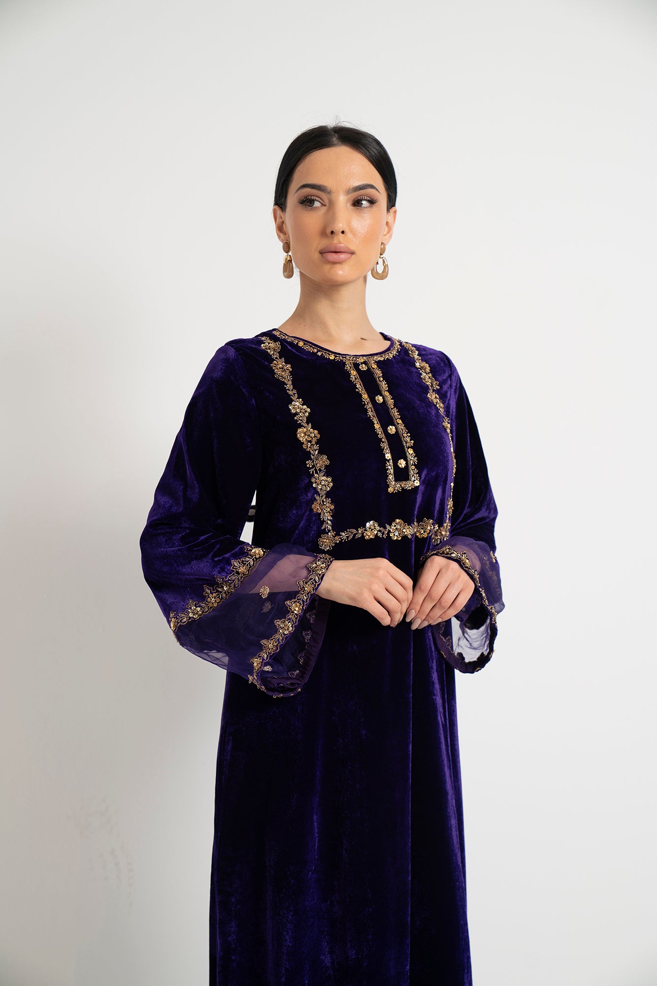 Imperial Violet Gold Embroidered Dress