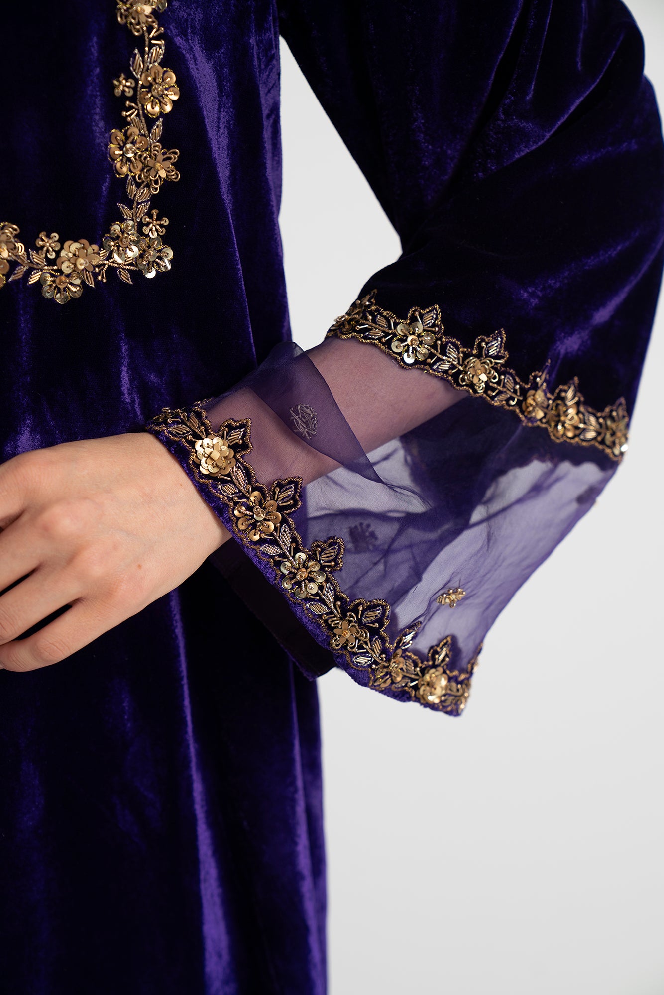Imperial Violet Gold Embroidered Dress