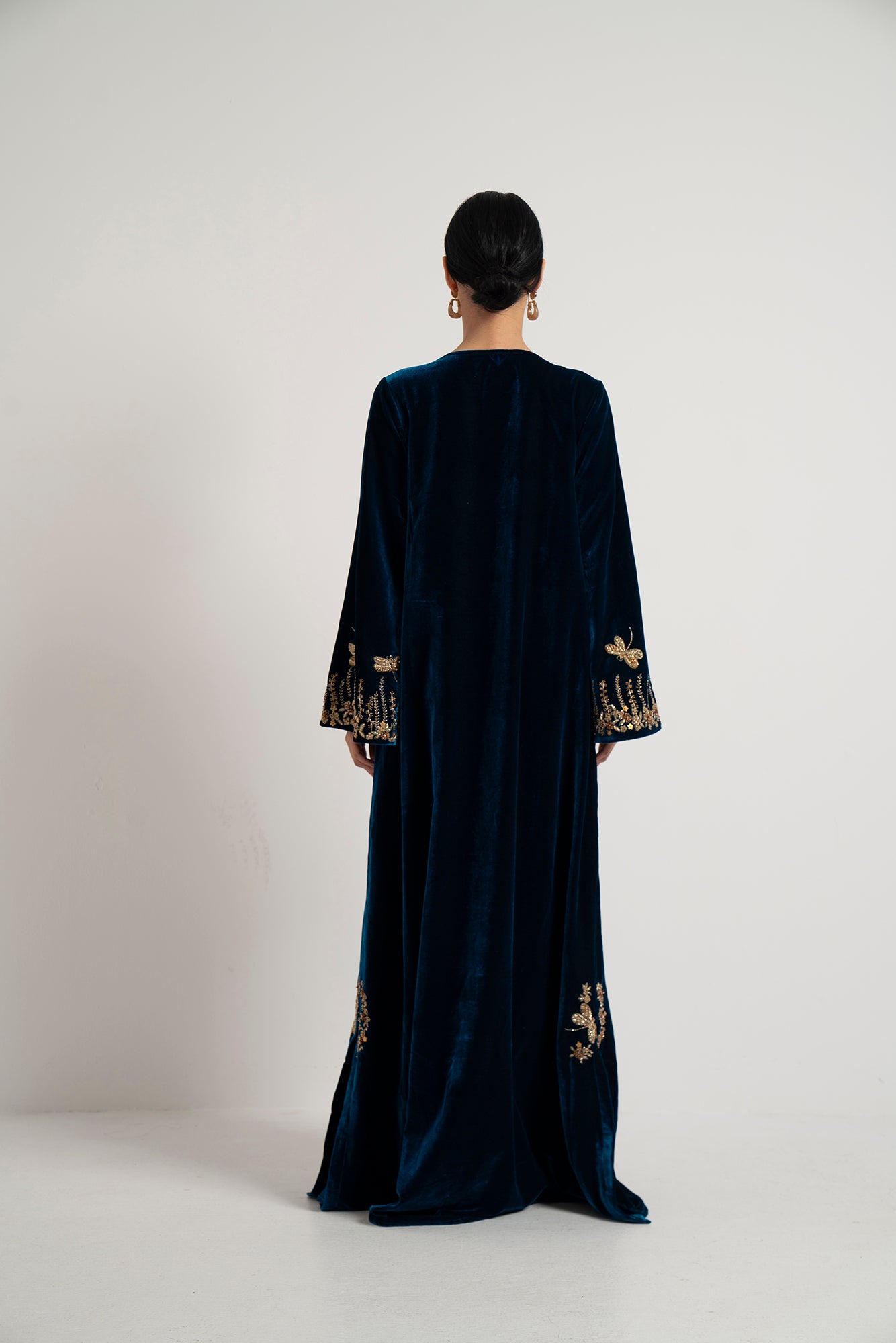 Teal Velvet Dragonfly Embroidered Dress