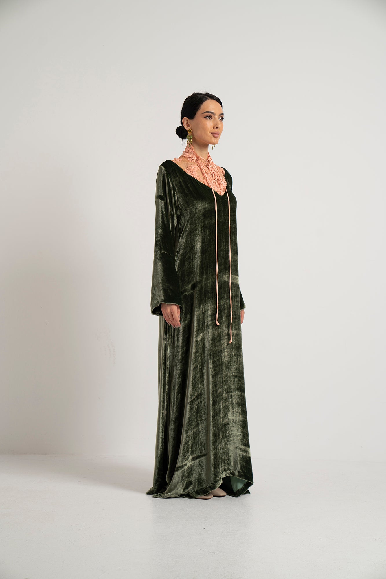 Moss Velvet & Blush Lace Dress