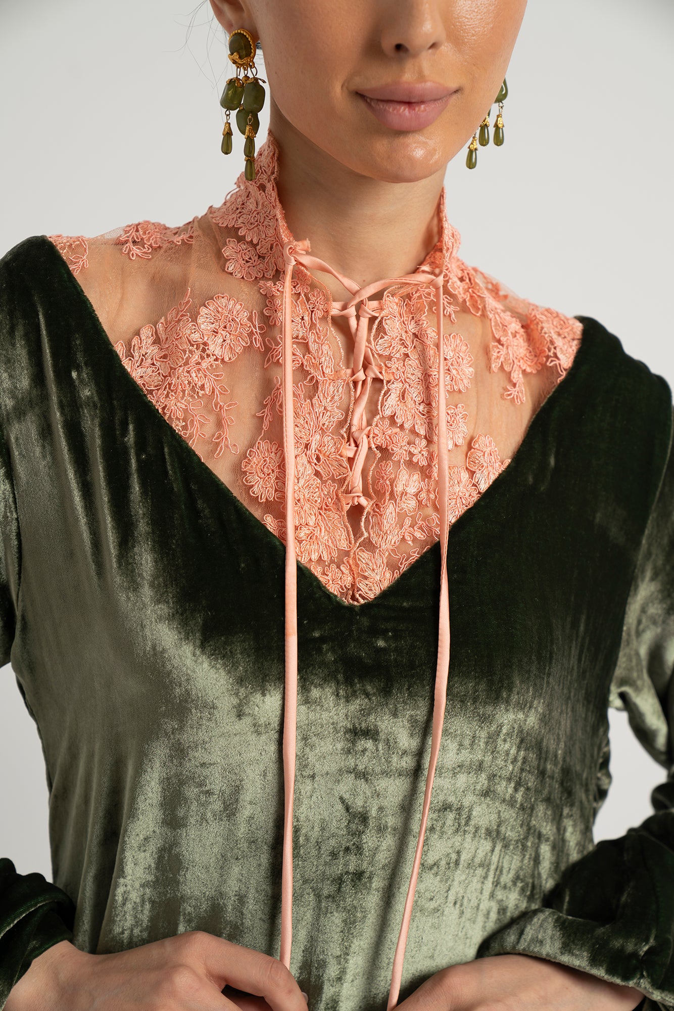 Moss Velvet & Blush Lace Dress