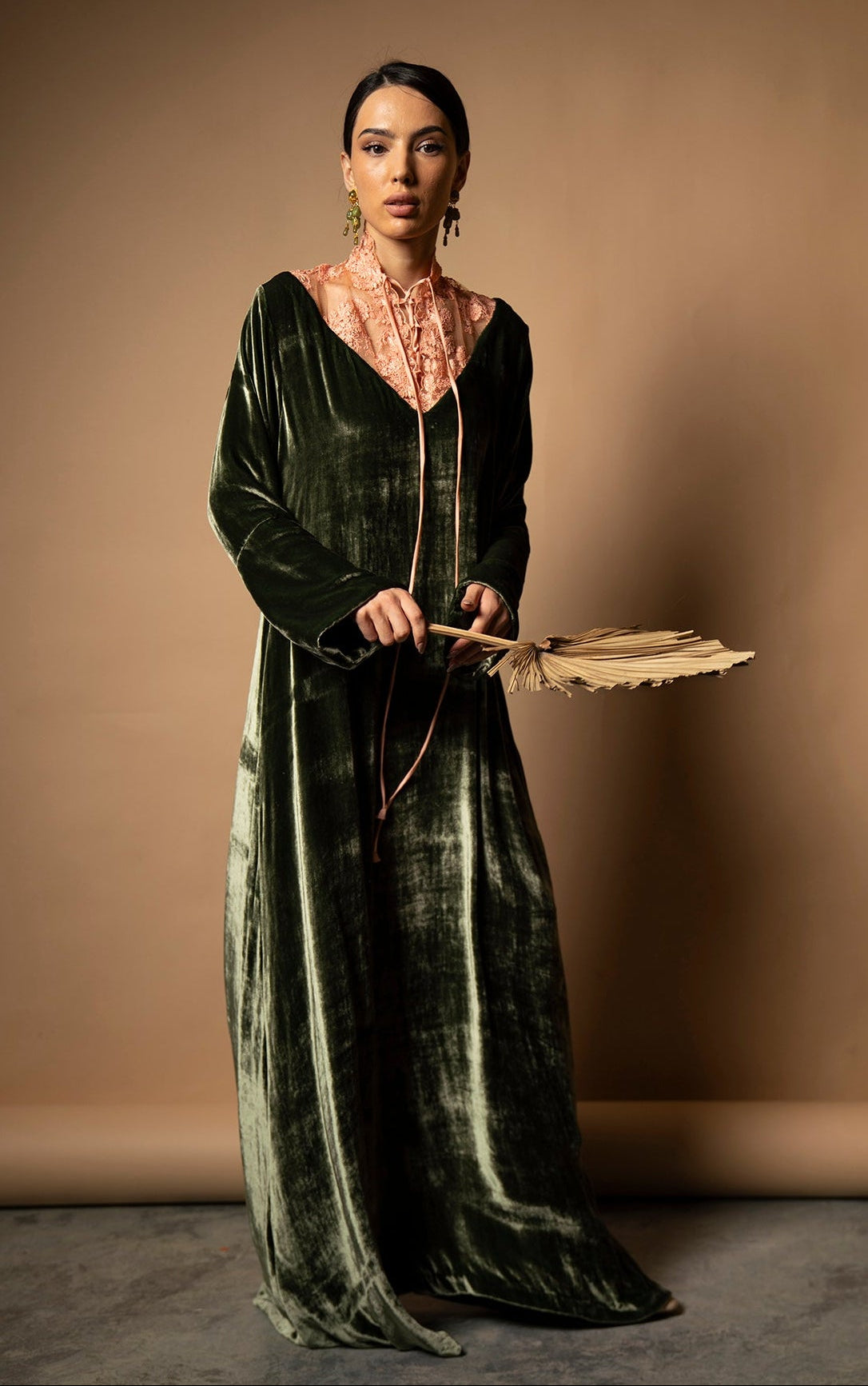 Moss Velvet & Blush Lace Dress