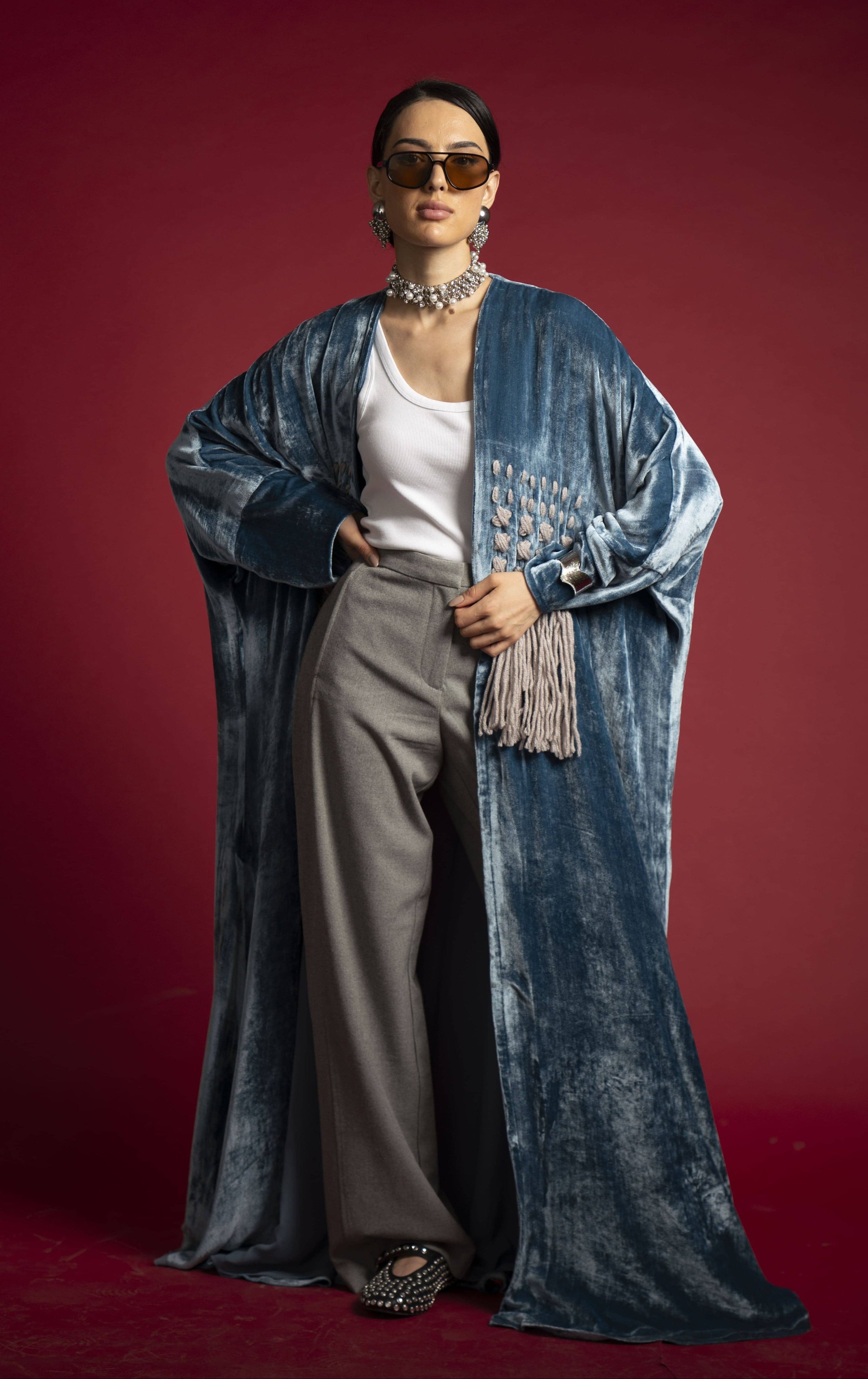 Cobalt & Teal Velvet Panel Abaya