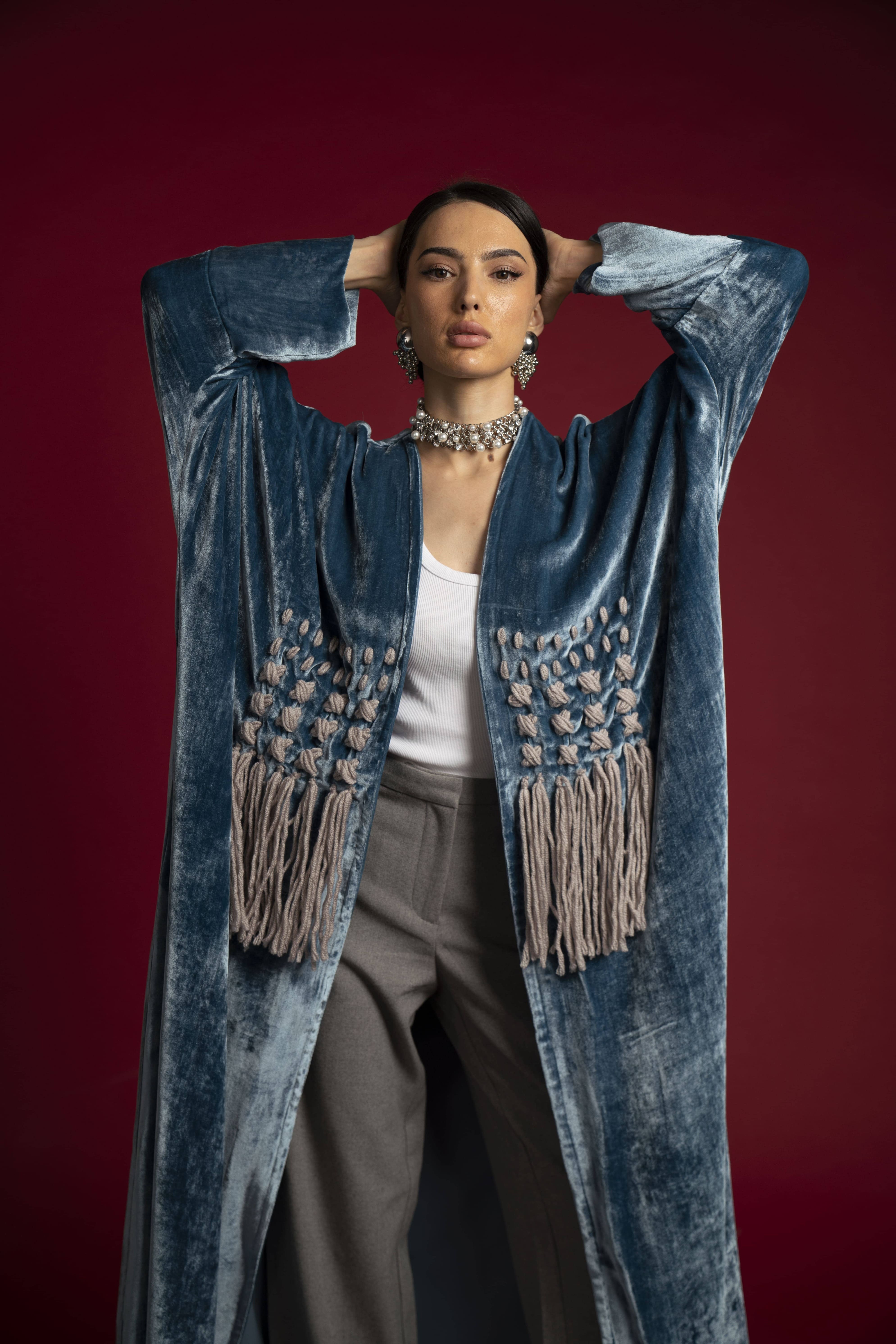 Cobalt & Teal Velvet Panel Abaya