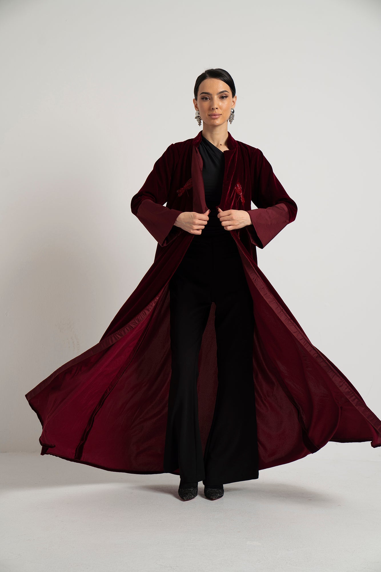 Merlot Velvet Butterfly Abaya