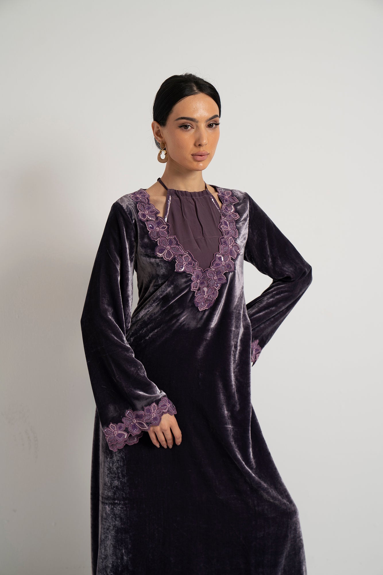 Mauve Velvet & Orchid Lace Dress