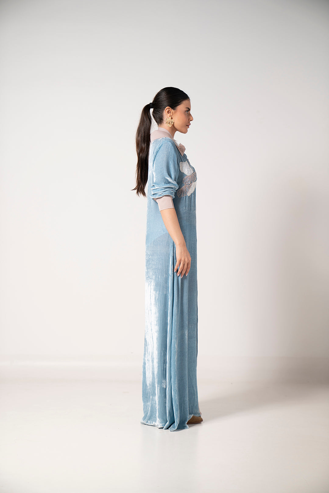 Sky Blue Contrast Trim Dress