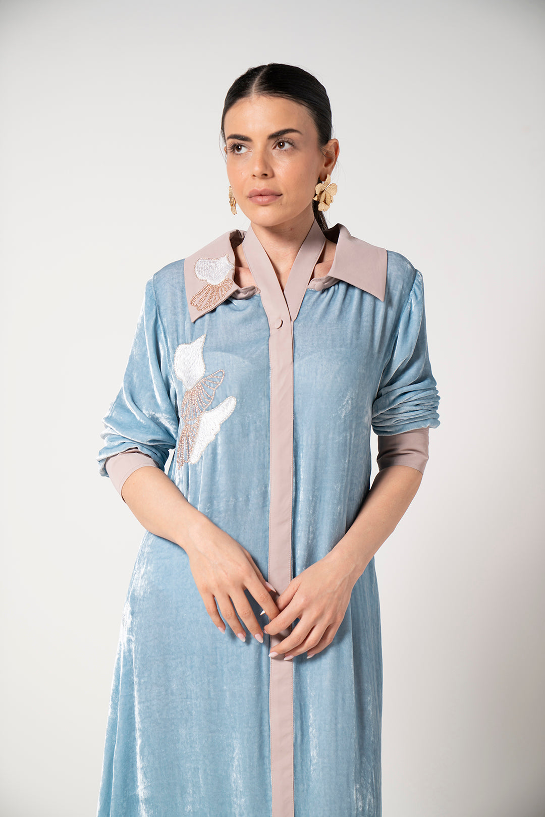 Sky Blue Contrast Trim Dress