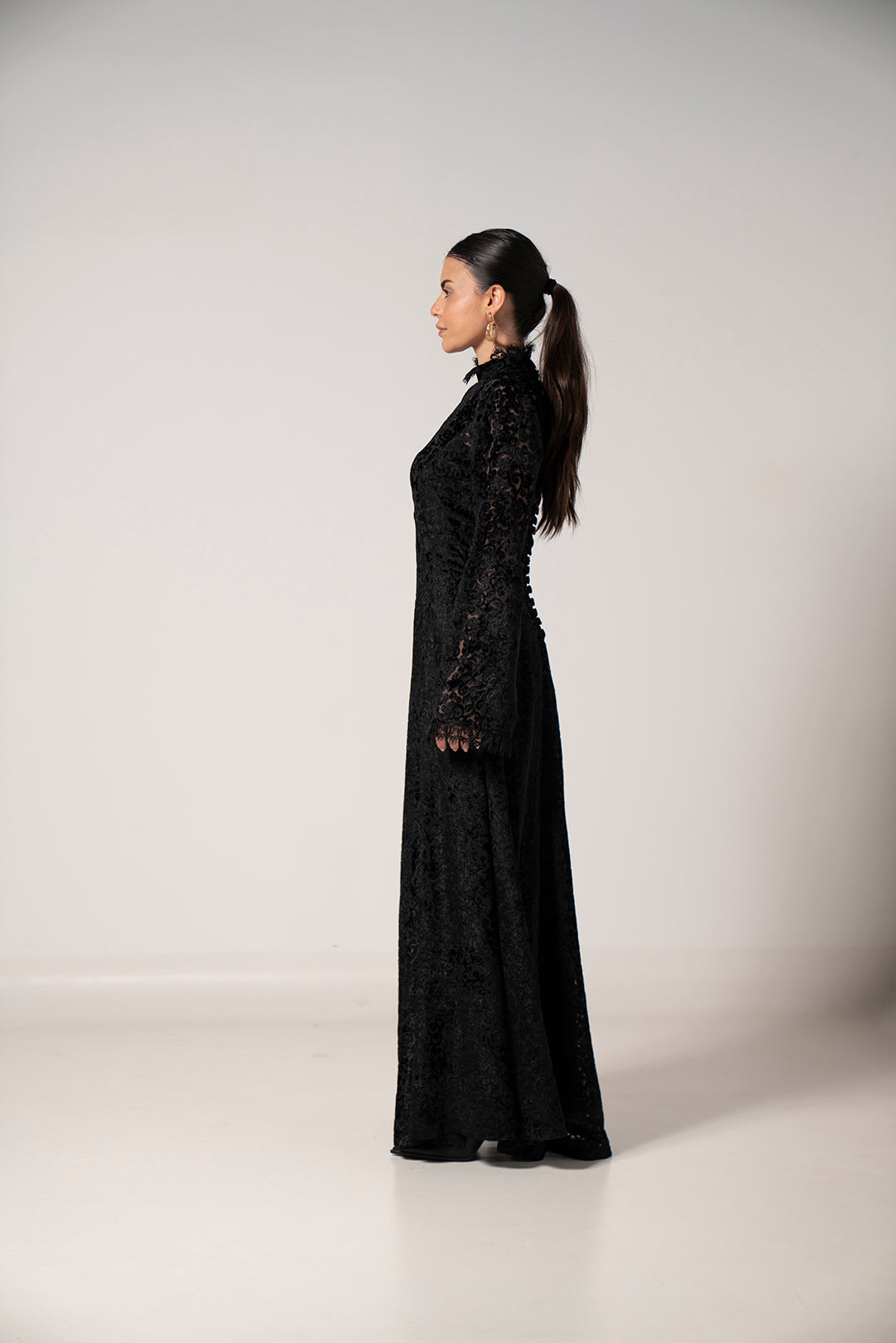 Noir Lace Flared Sleeve Dress