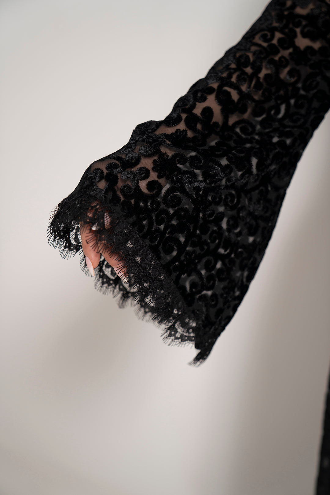 Noir Lace Flared Sleeve Dress