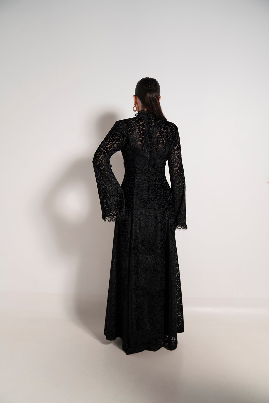 Noir Lace Flared Sleeve Dress