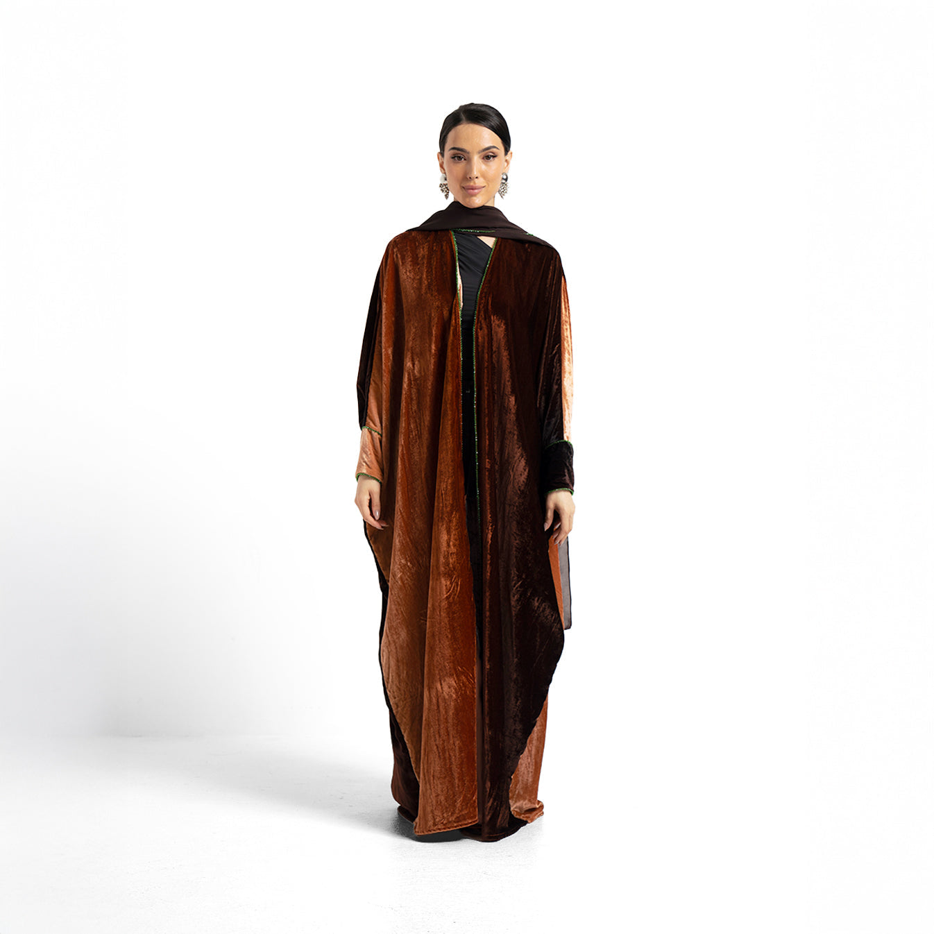 Chocolate Split Velvet Abaya