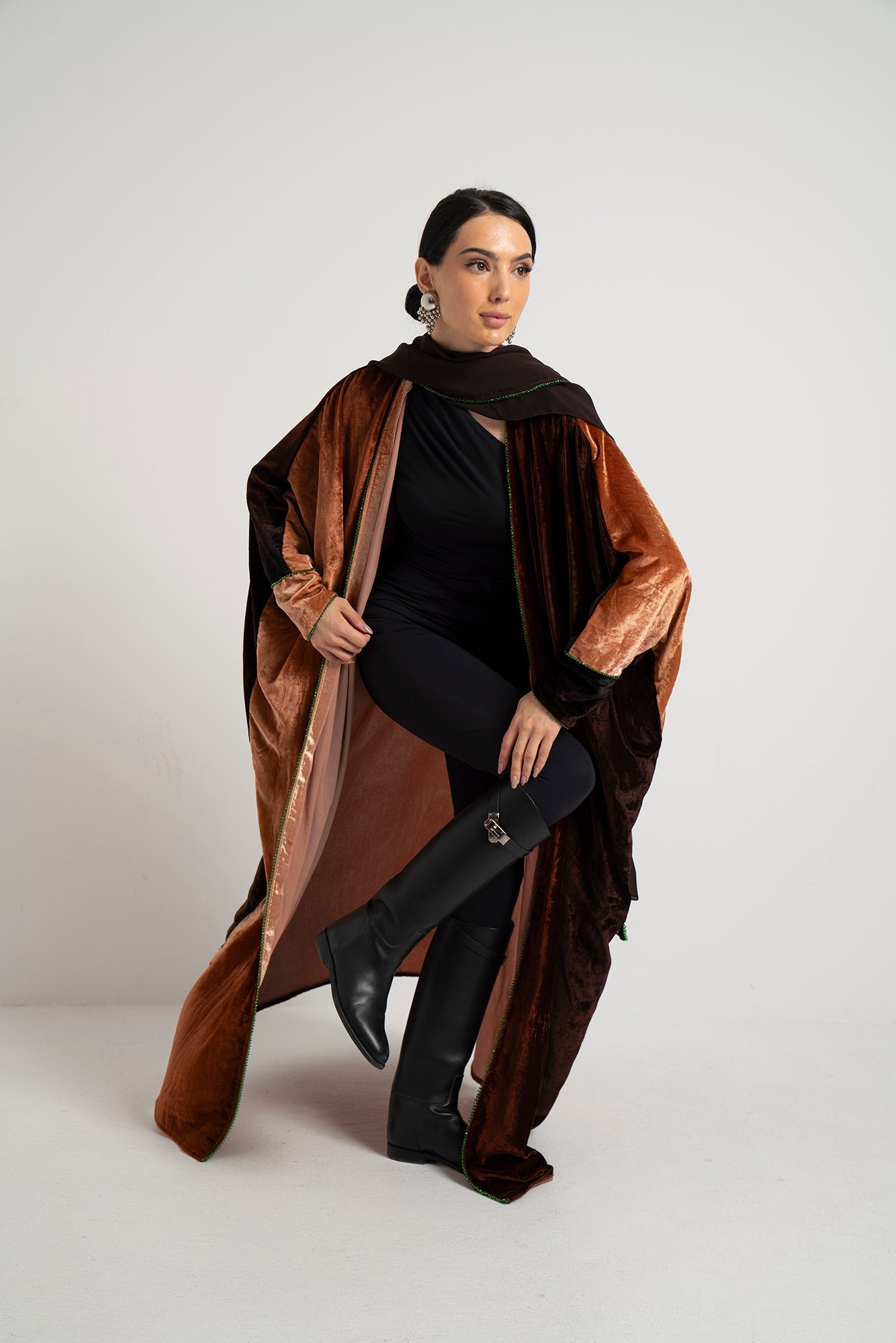 Chocolate Split Velvet Abaya