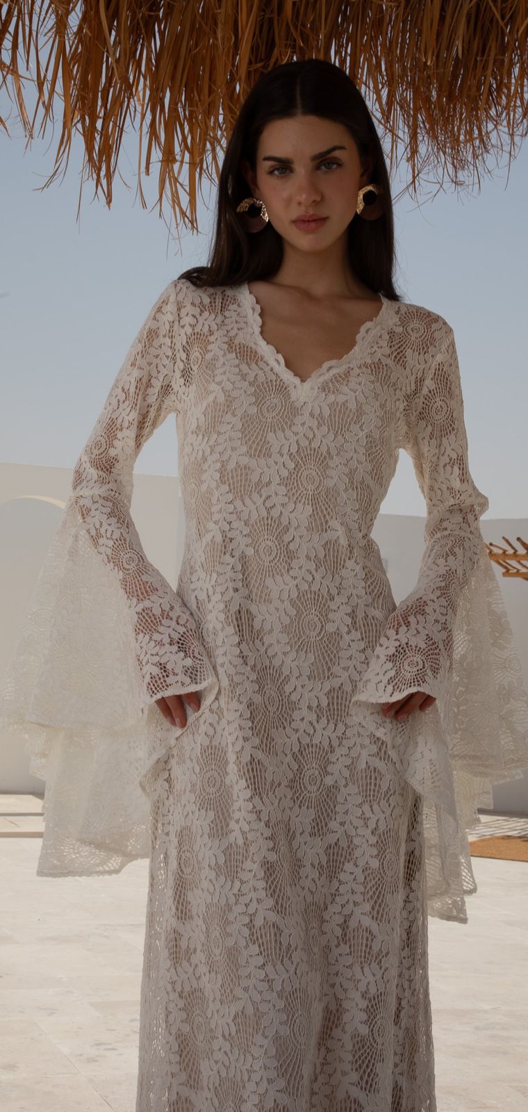 White Boho Lace Maxi Dress