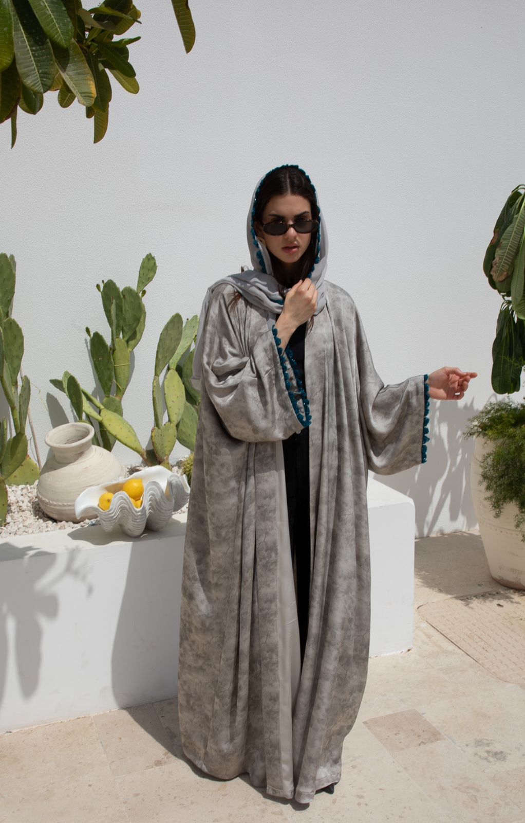 Desert Mist Abaya – Grey Marble Edition