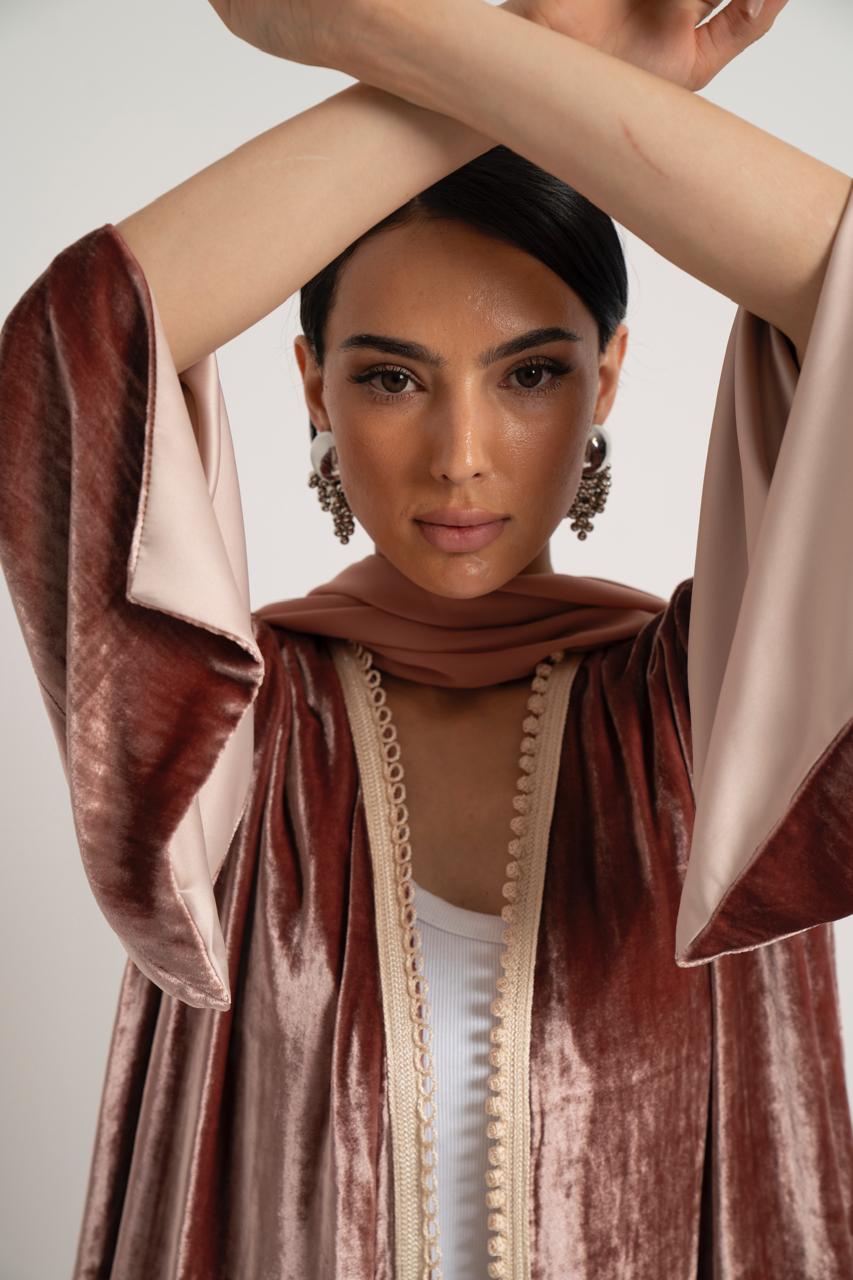 Berry Rose Velvet & Orchid Lace Abaya