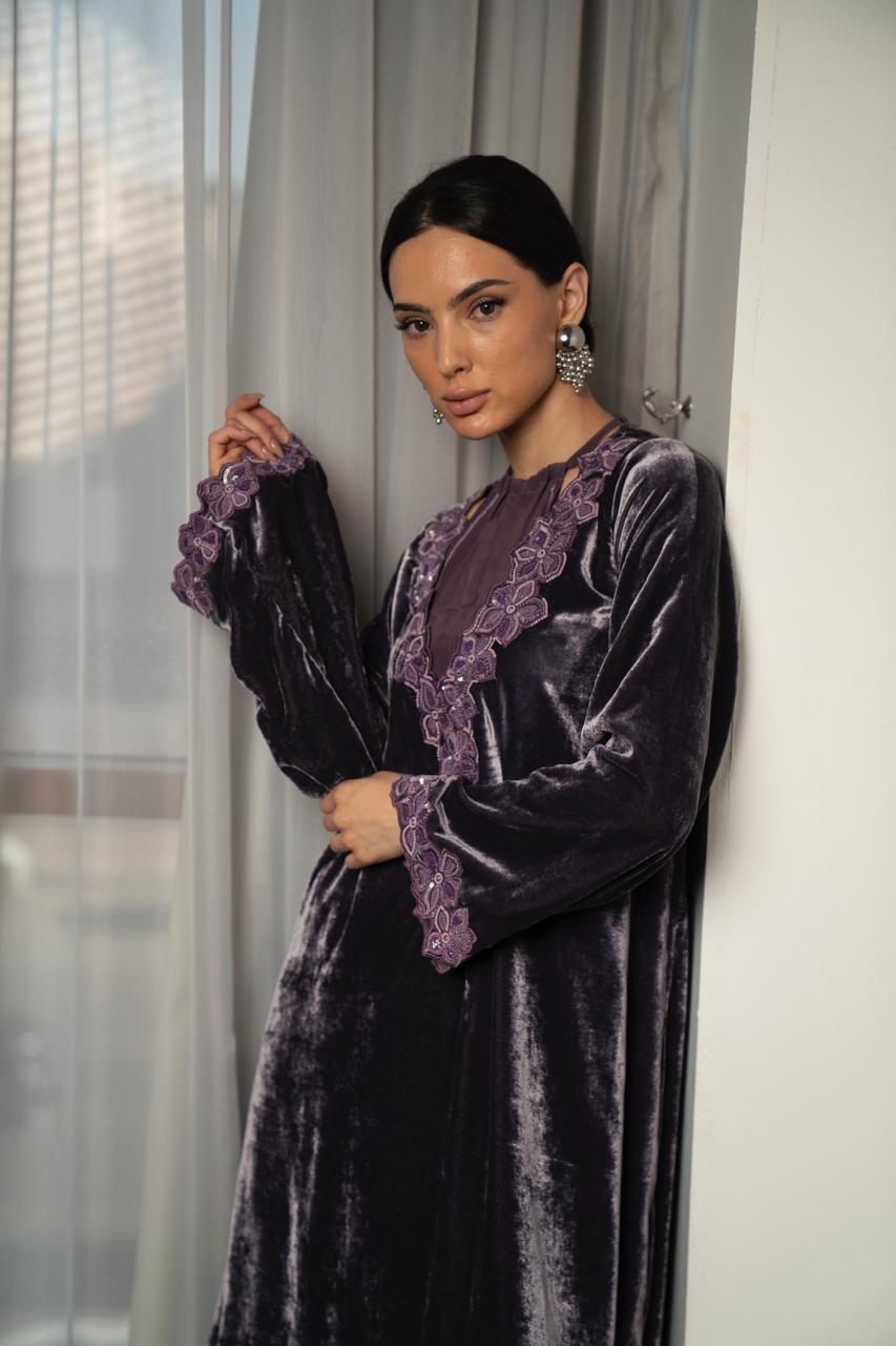 Mauve Velvet & Orchid Lace Dress