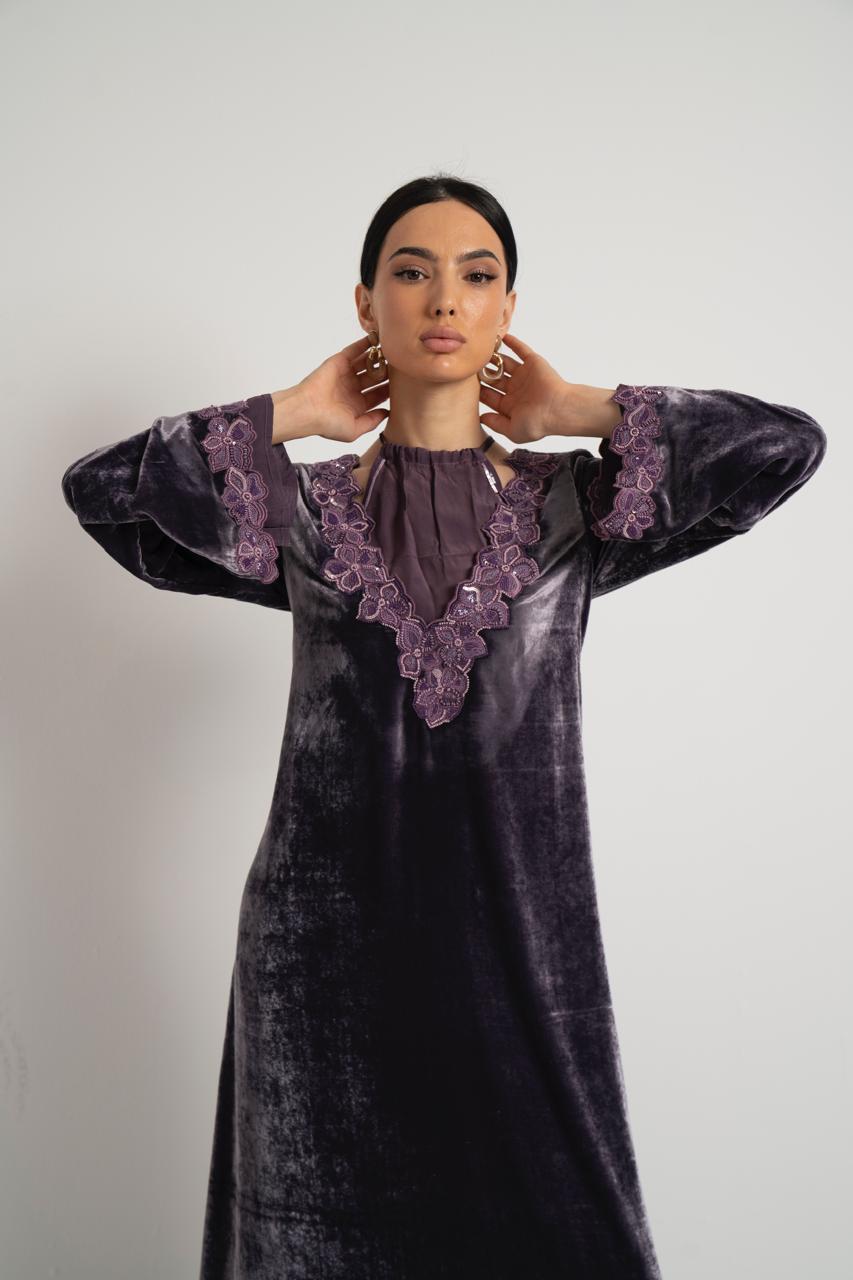 Mauve Velvet & Orchid Lace Dress