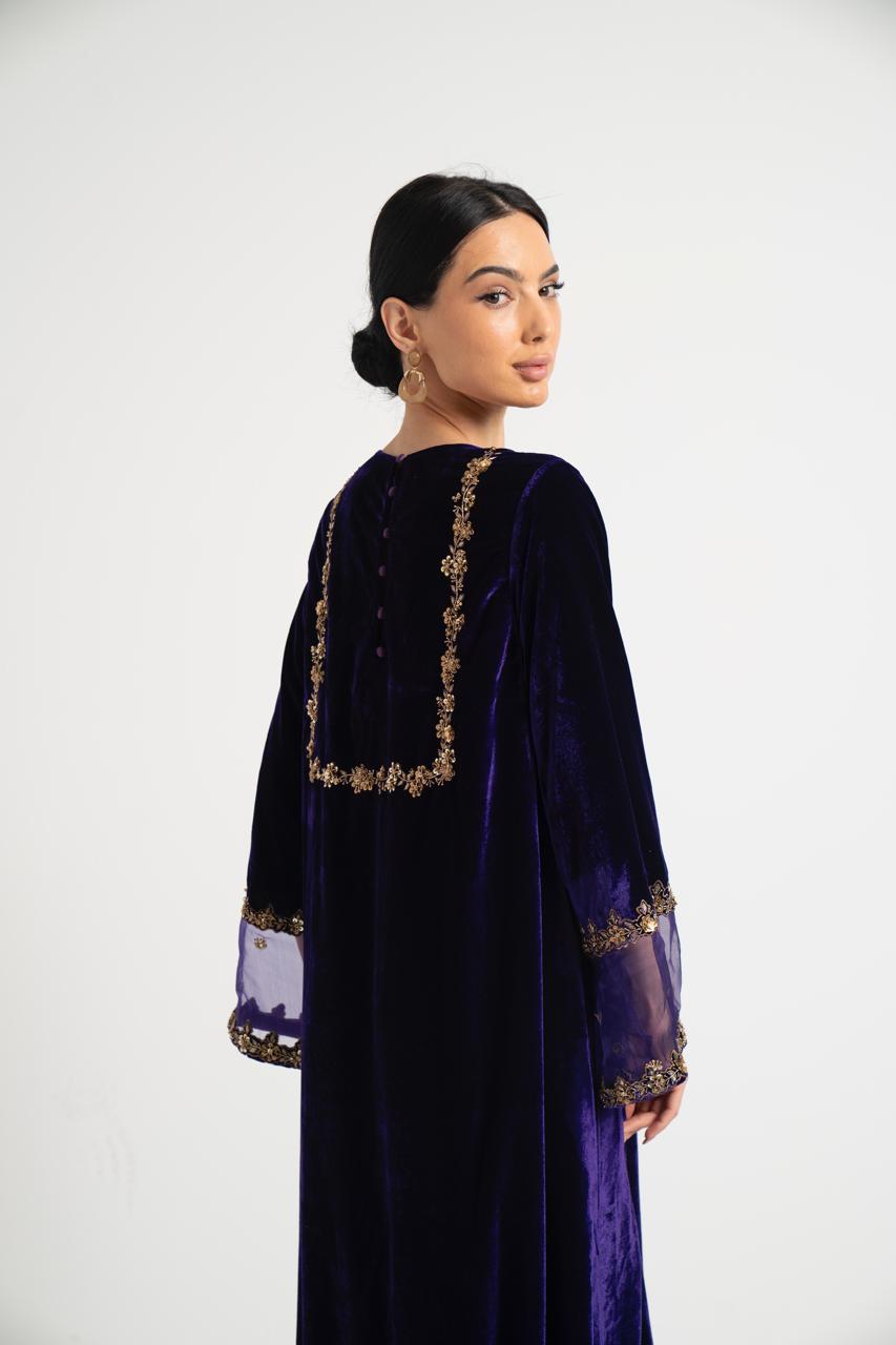 Imperial Violet Gold Embroidered Dress