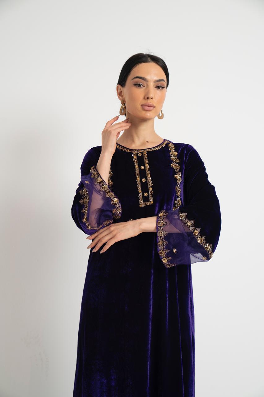 Imperial Violet Gold Embroidered Dress
