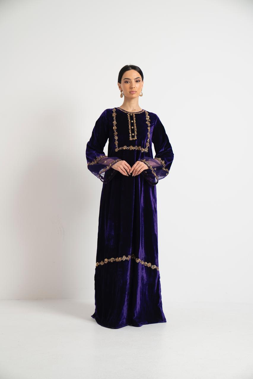 Imperial Violet Gold Embroidered Dress