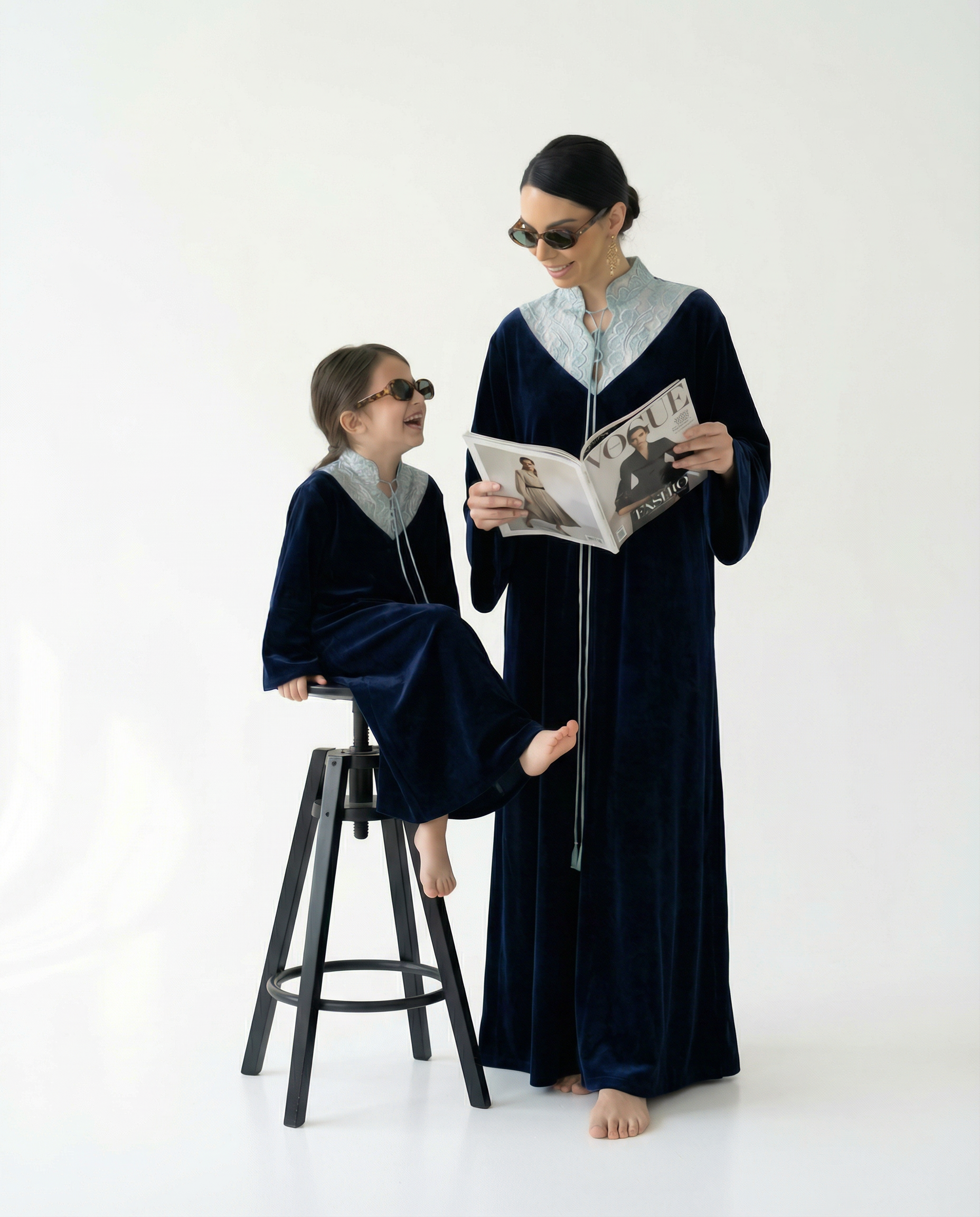 Midnight Blue Velvet Lace Dress for Girls