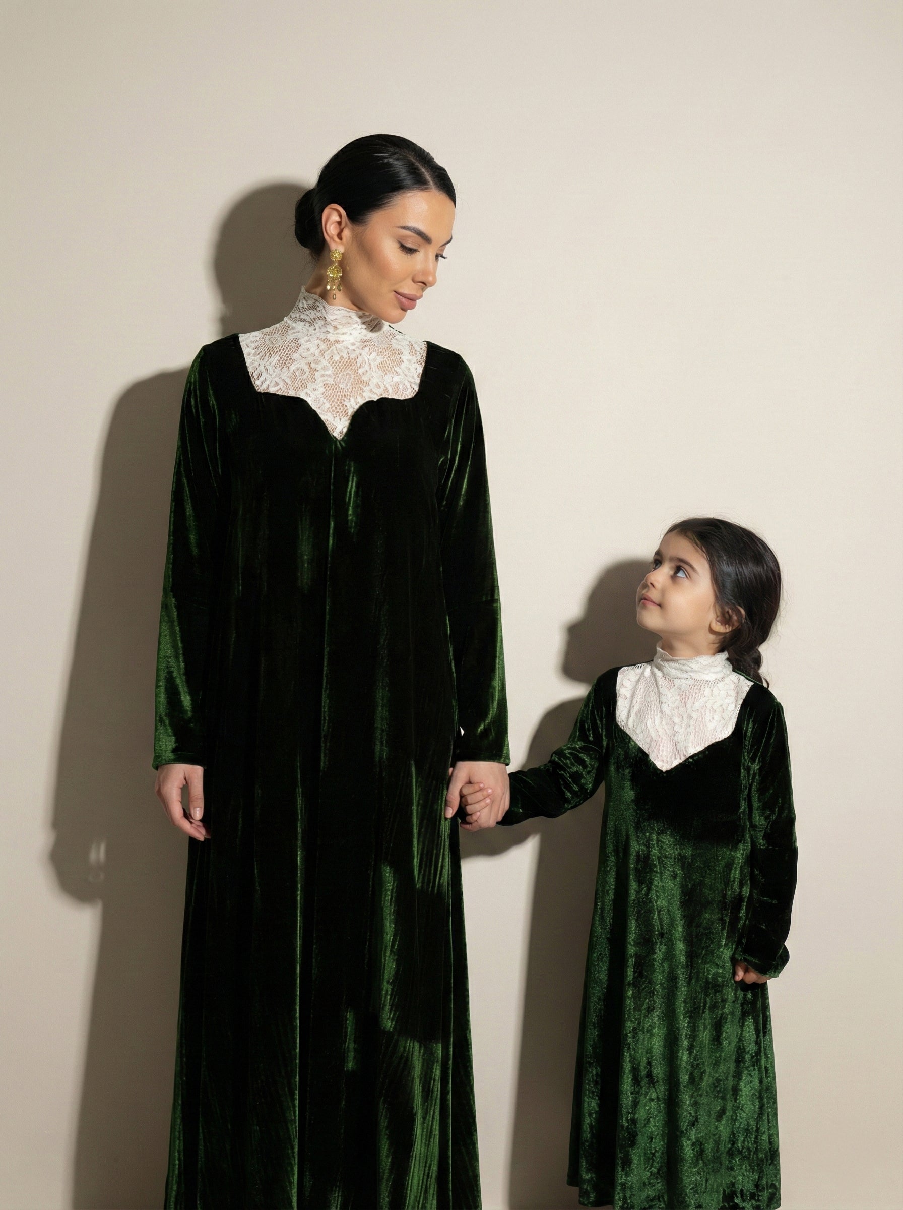 Emerald Velvet Lace Dress for Girls