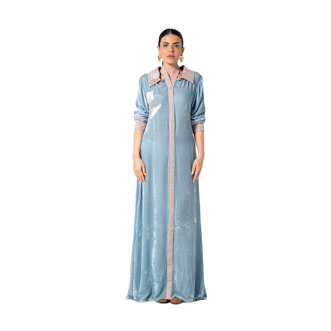 Sky Blue Contrast Trim Dress