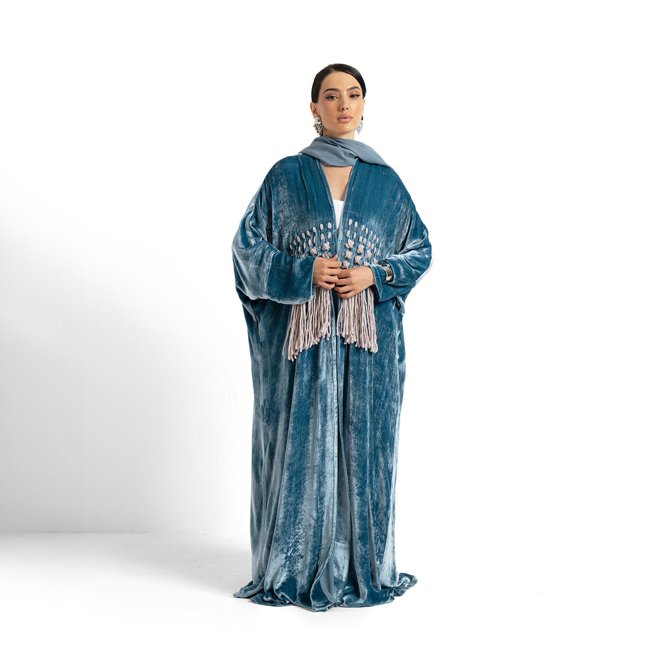 Cobalt & Teal Velvet Panel Abaya