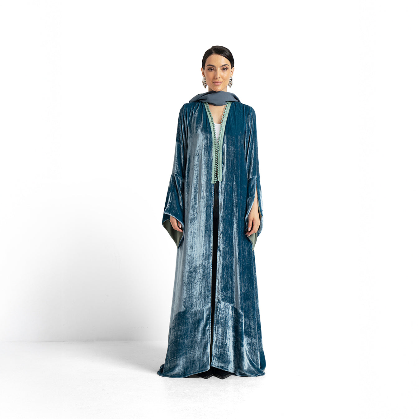 The Dusty Teal Velvet Abaya