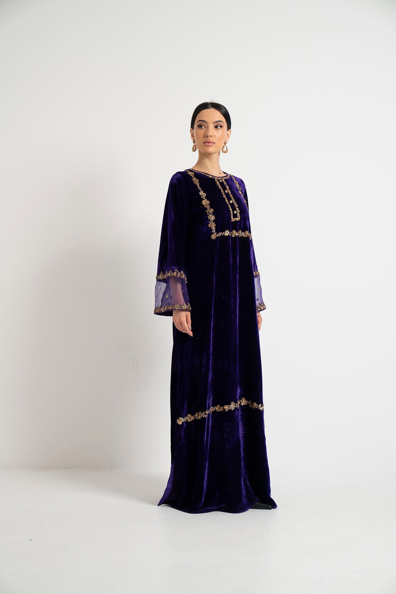 Imperial Violet Gold Embroidered Dress