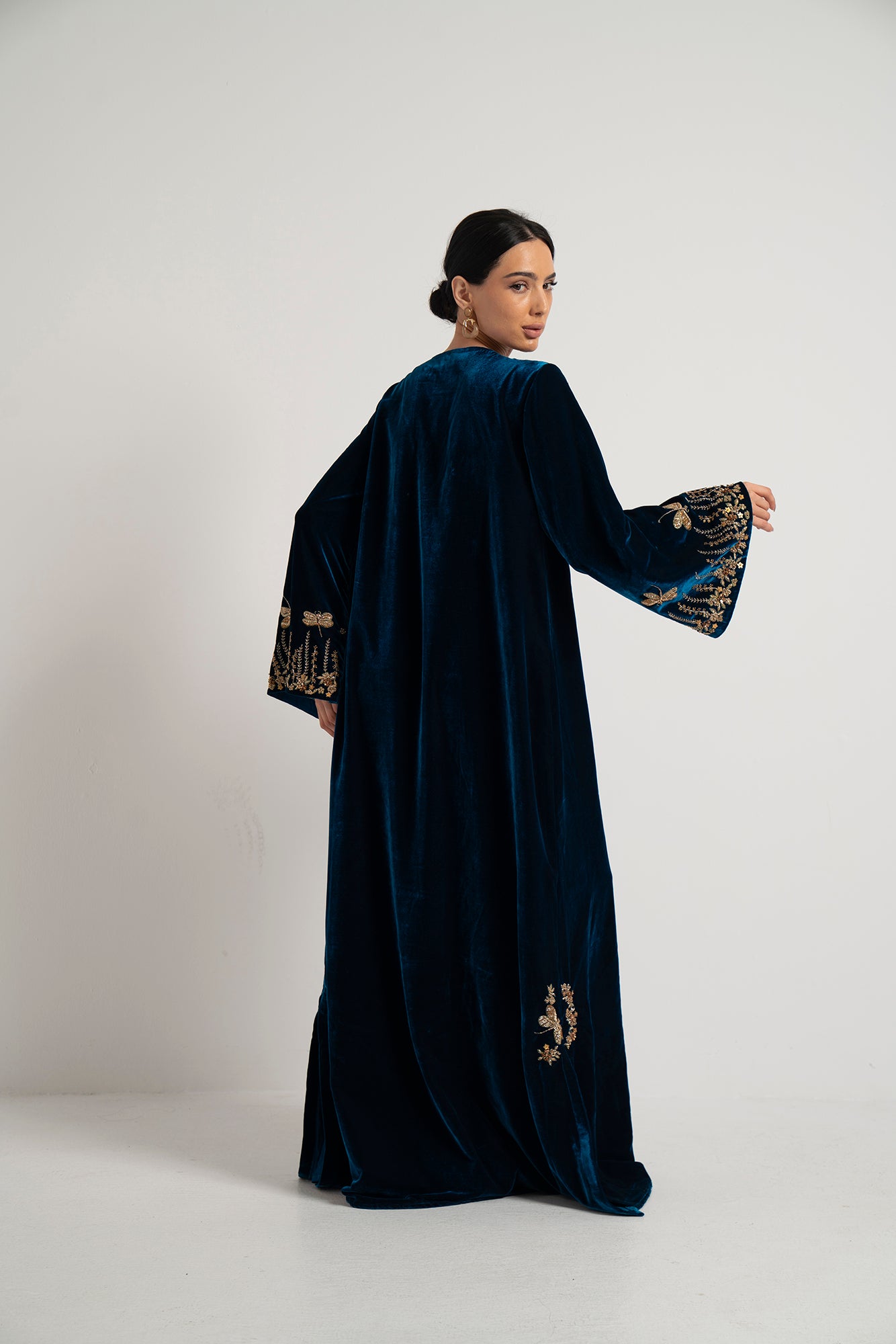 Teal Velvet Dragonfly Embroidered Dress