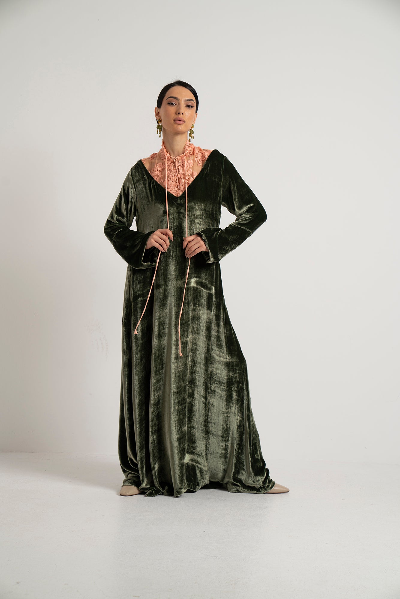 Moss Velvet & Blush Lace Dress