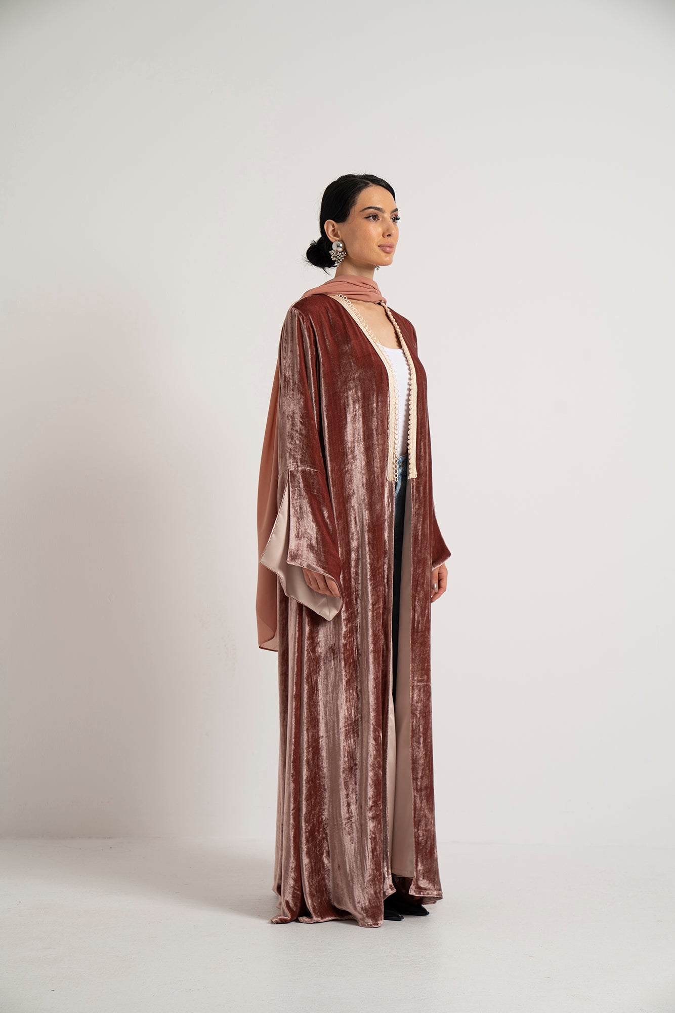 Berry Rose Velvet & Orchid Lace Abaya