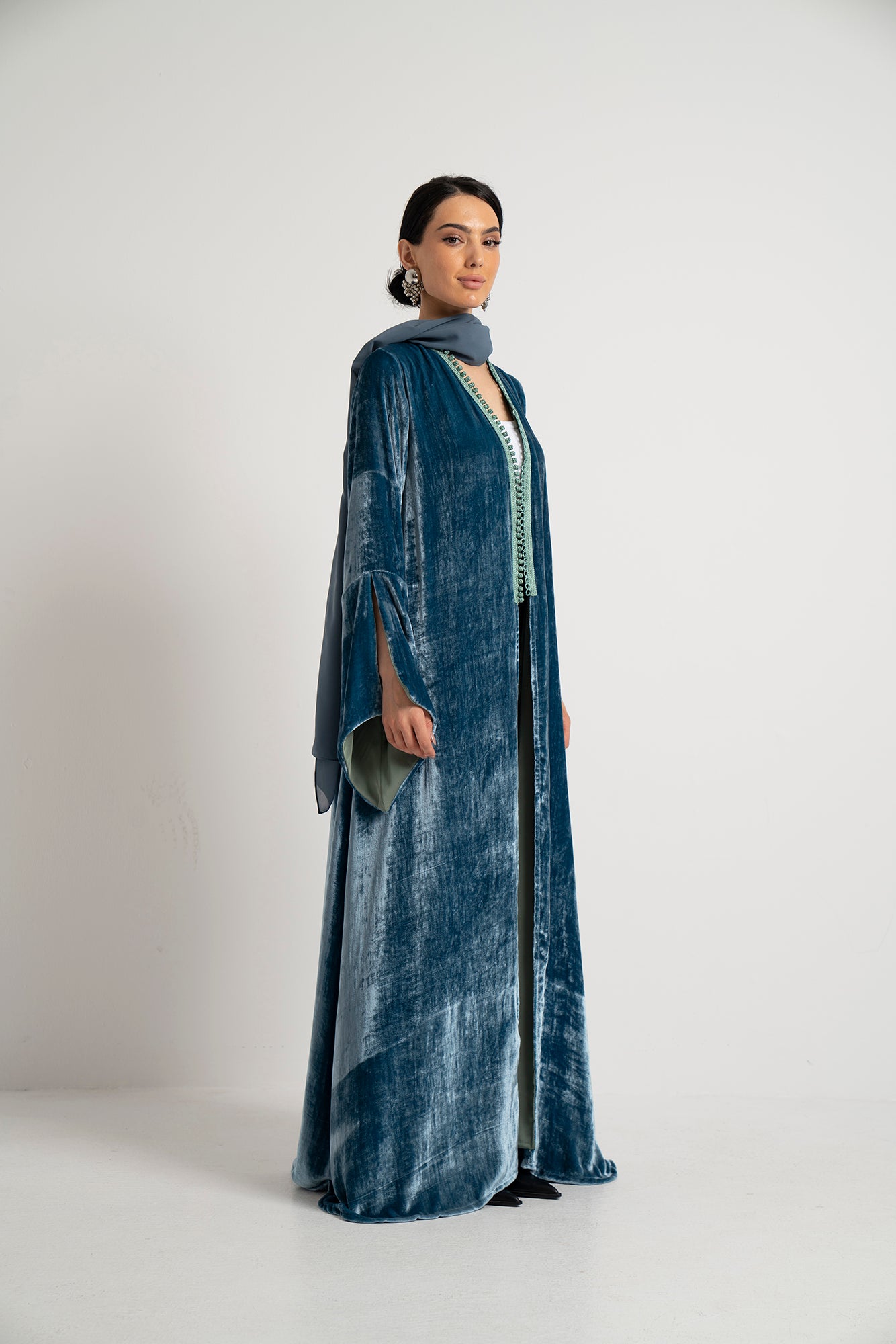 The Dusty Teal Velvet Abaya