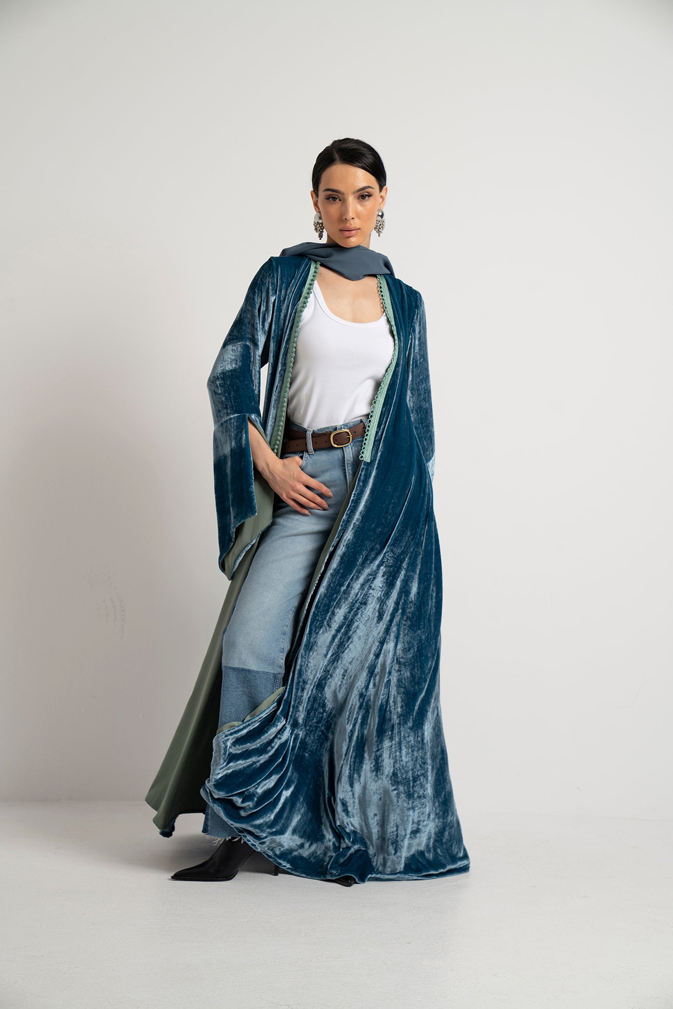 The Dusty Teal Velvet Abaya