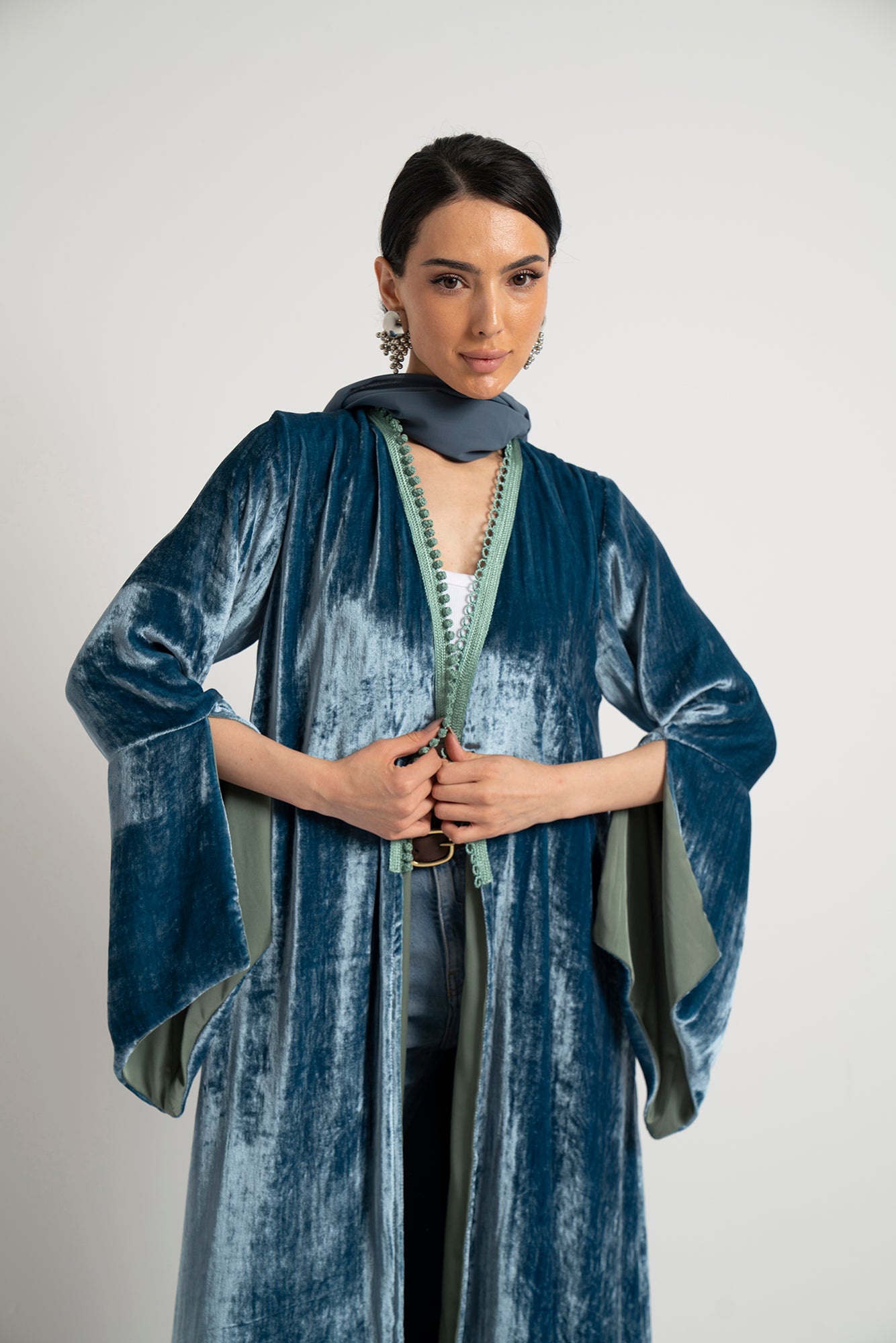 The Dusty Teal Velvet Abaya