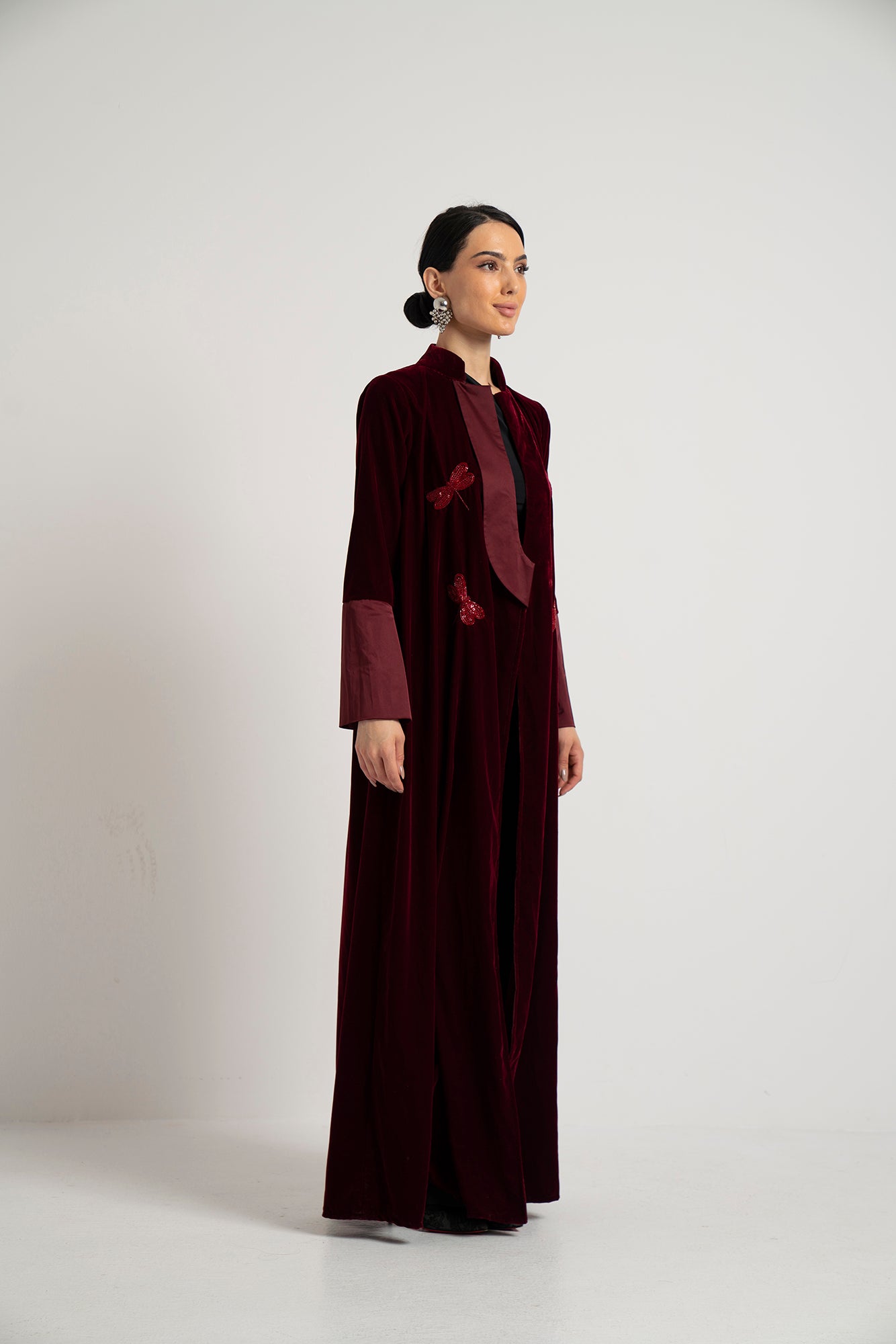 Merlot Velvet Butterfly Abaya