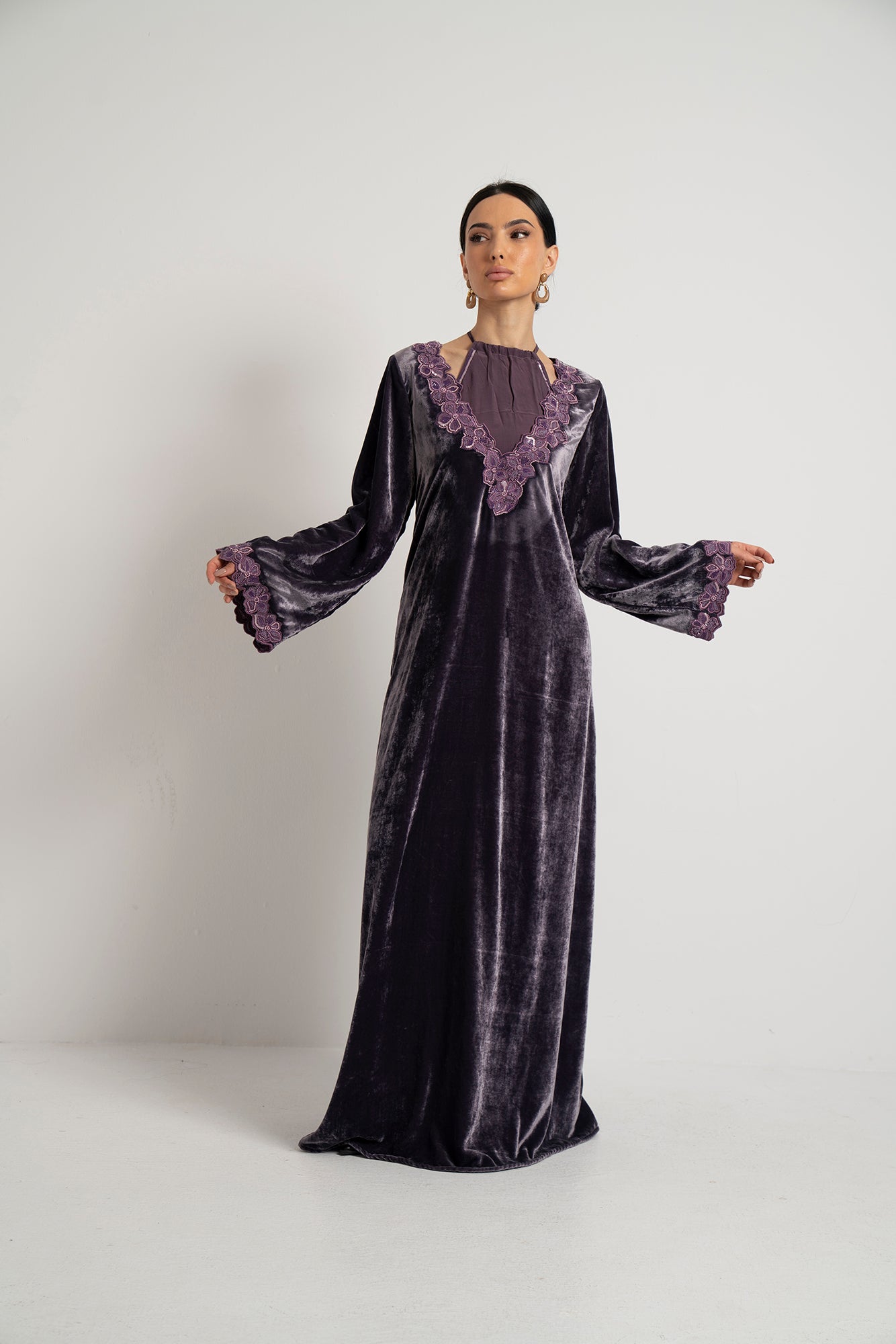 Mauve Velvet & Orchid Lace Dress