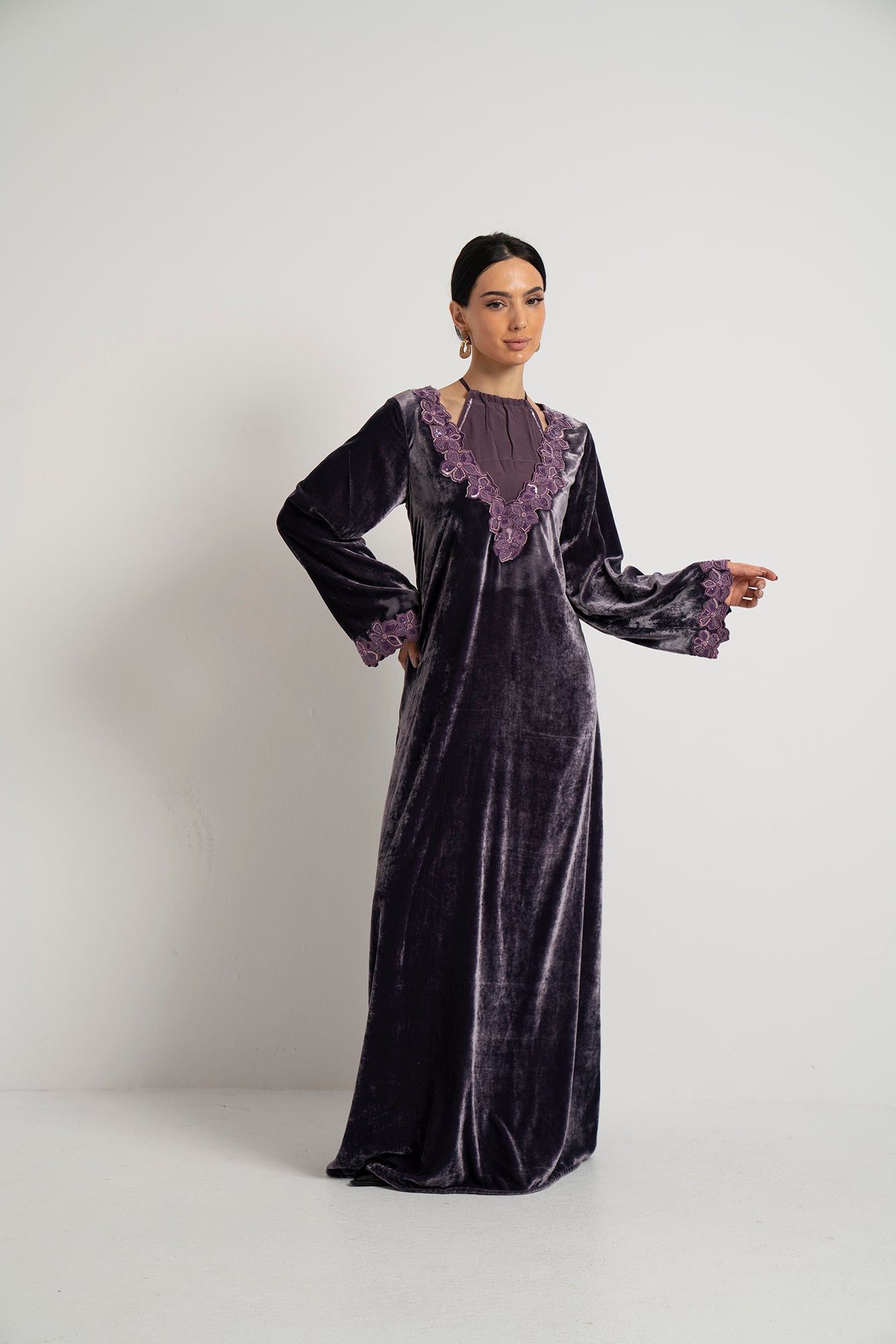 Mauve Velvet & Orchid Lace Dress